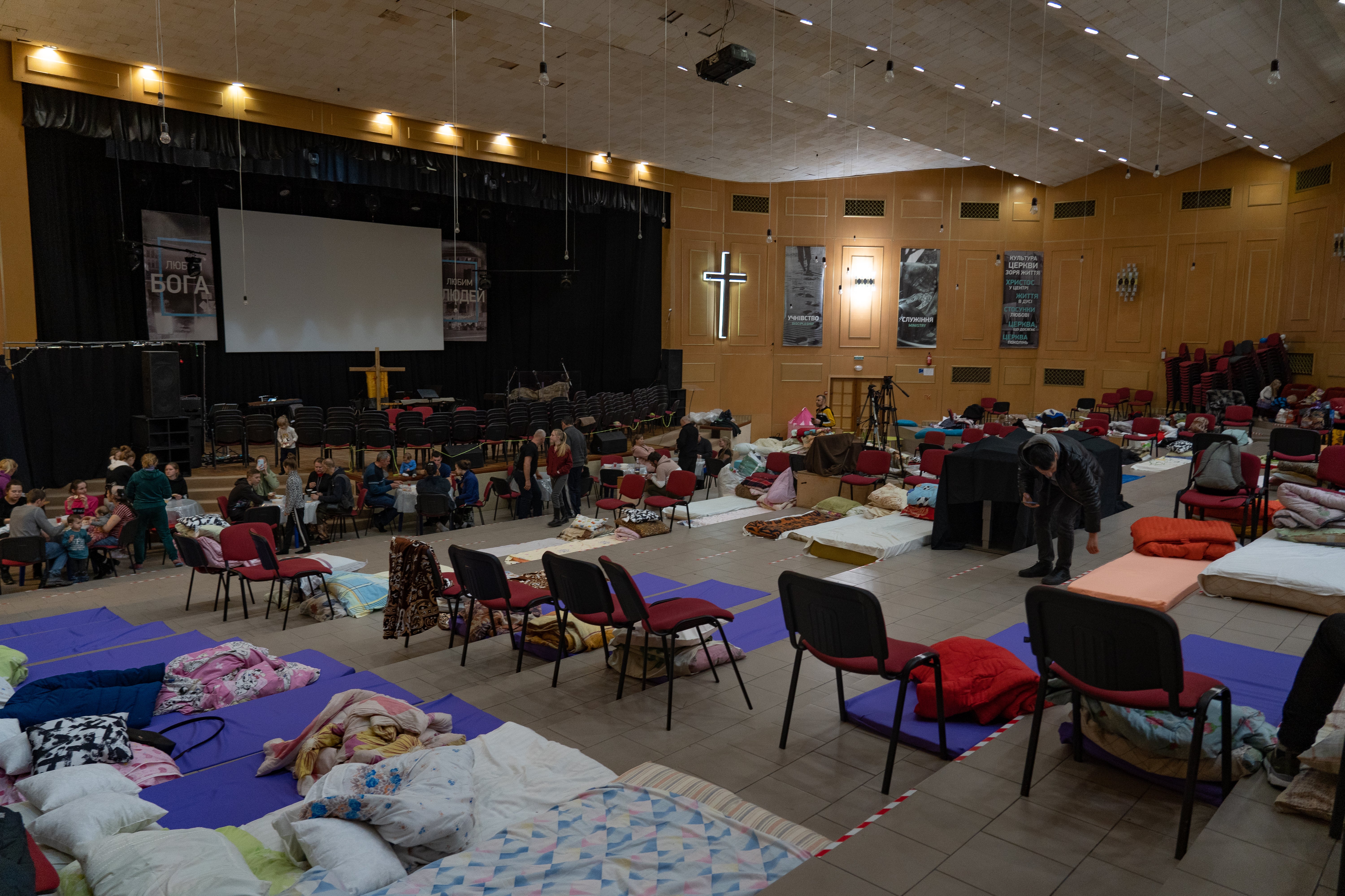 A church turned shelter for people fleeing war in Khmelnytskyi