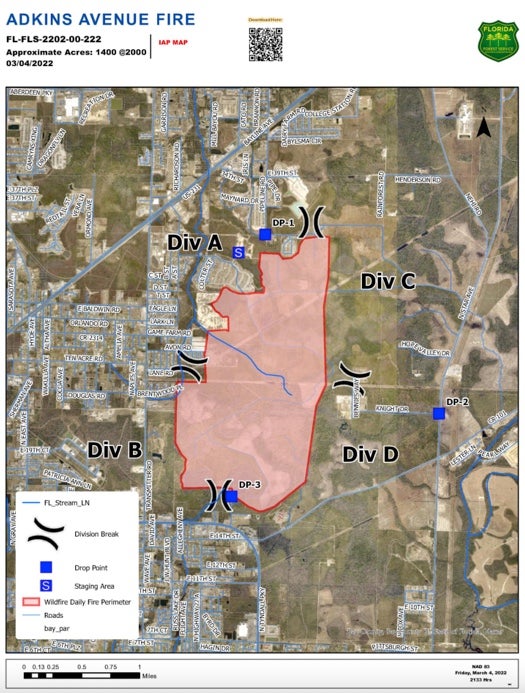 The area covered by the wildfire as of Saturday morning