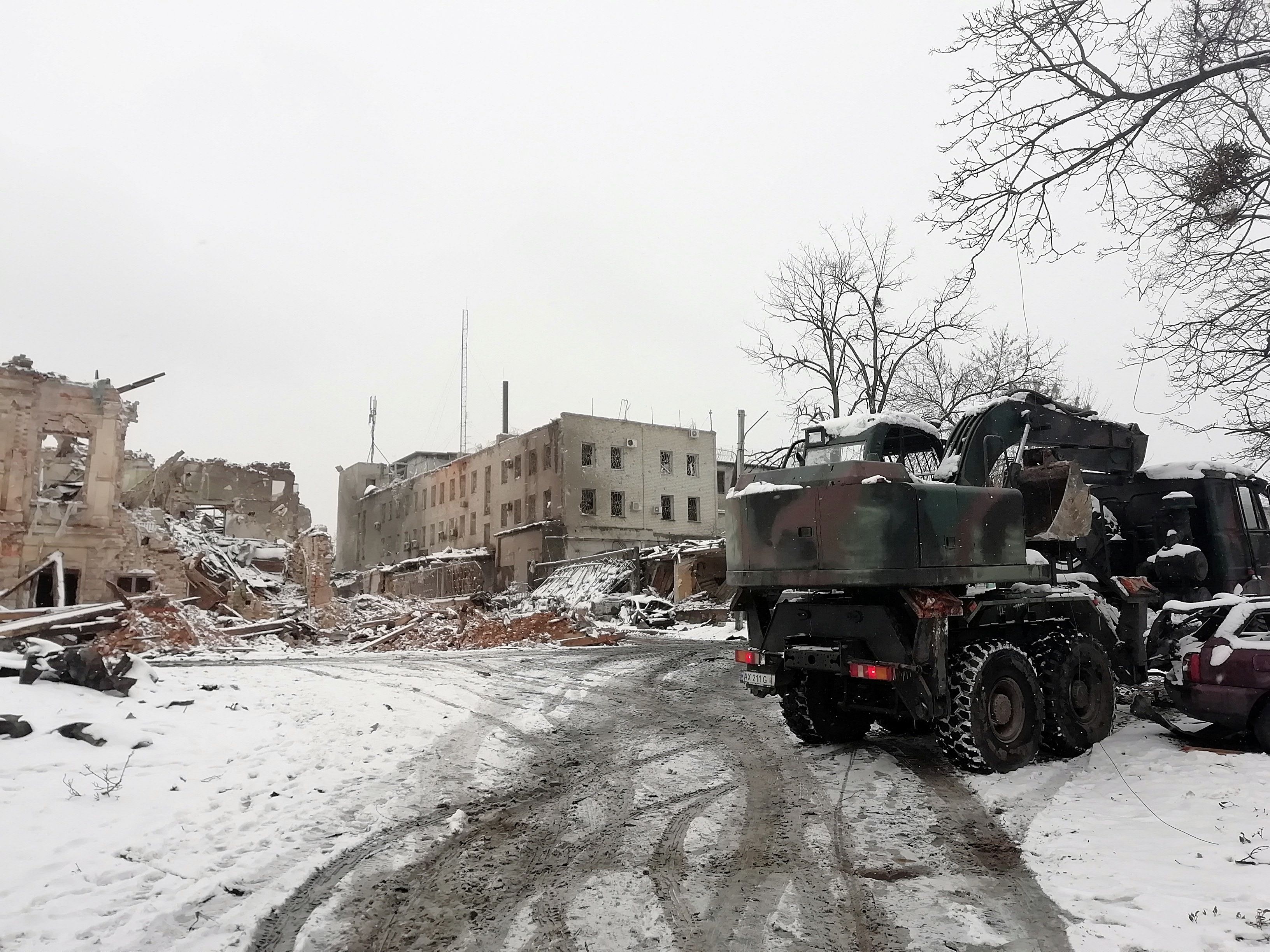 A destroyed building following recent shelling in Kharkiv