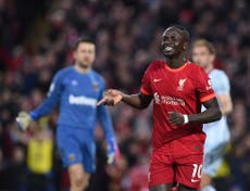 Sadio Mane earns Liverpool victory over West Ham to go three points behind leaders Man City