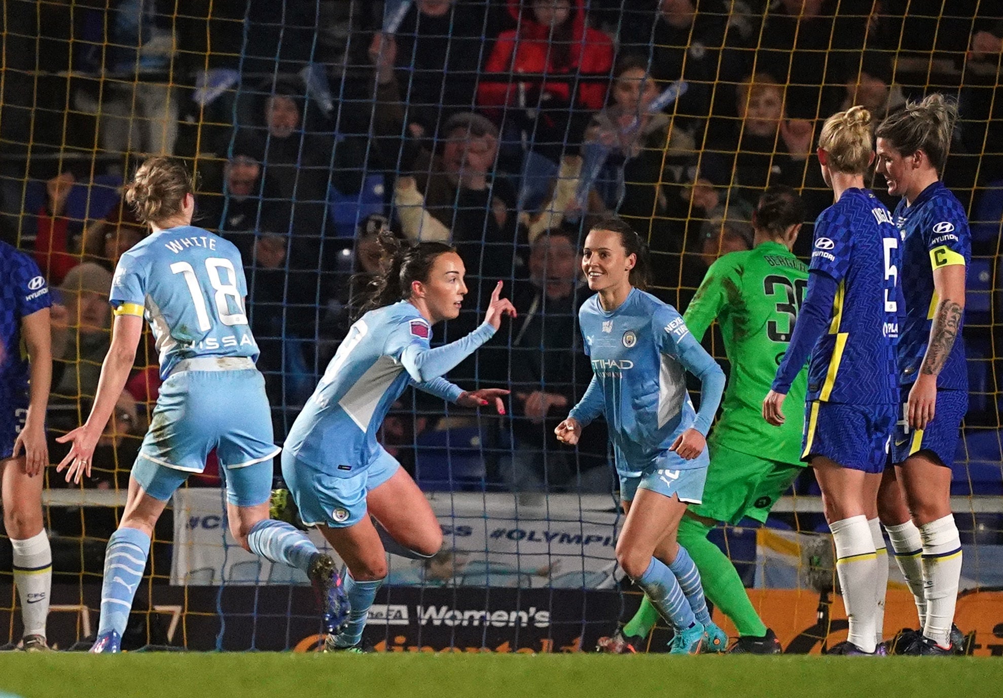 Caroline Weir (centre) scored twice for Manchester City (Yui Mok/PA)