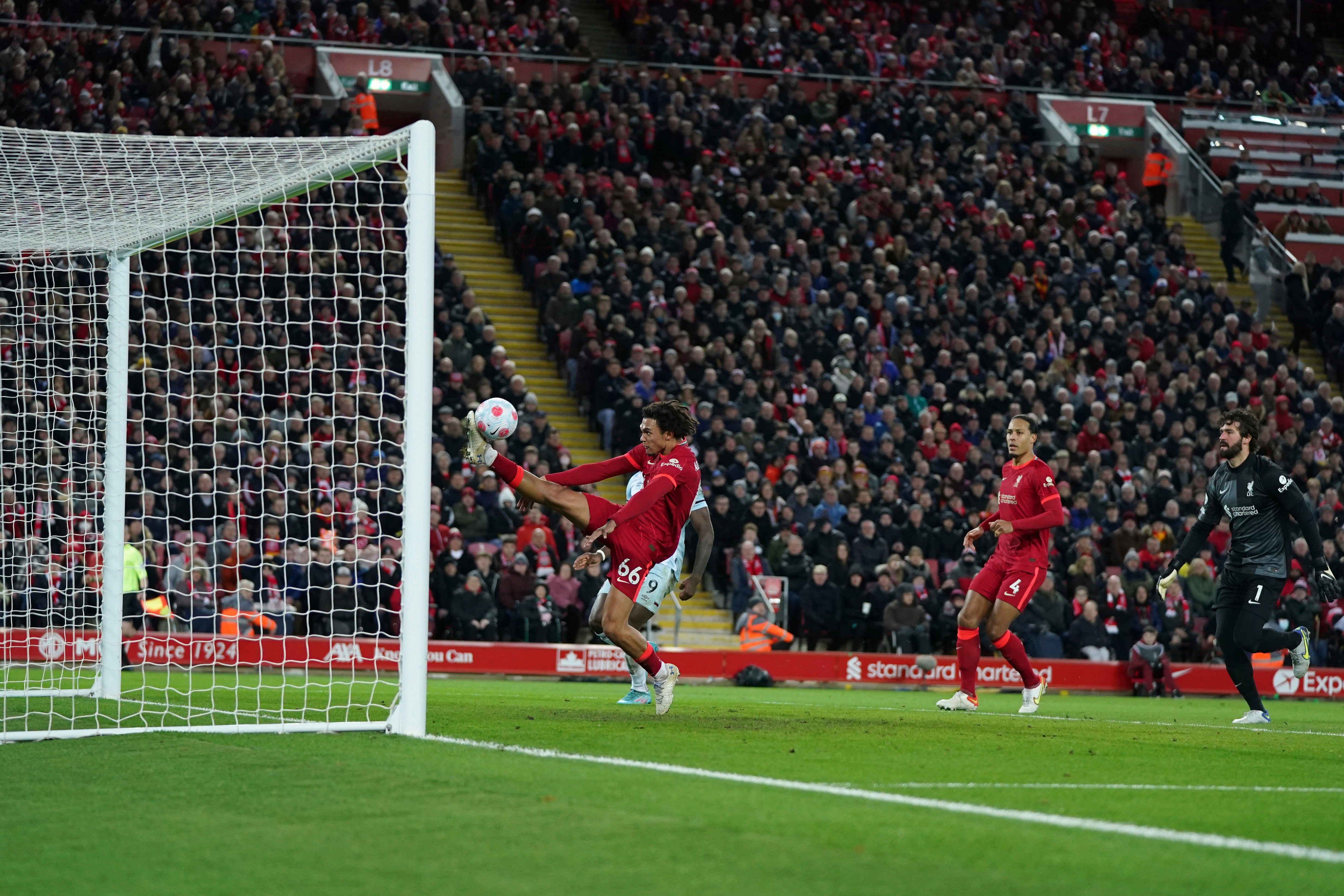 Trent Alexander-Arnold produced a remarkable goalline clearance to deny Pablo Fronals during the win at West Ham