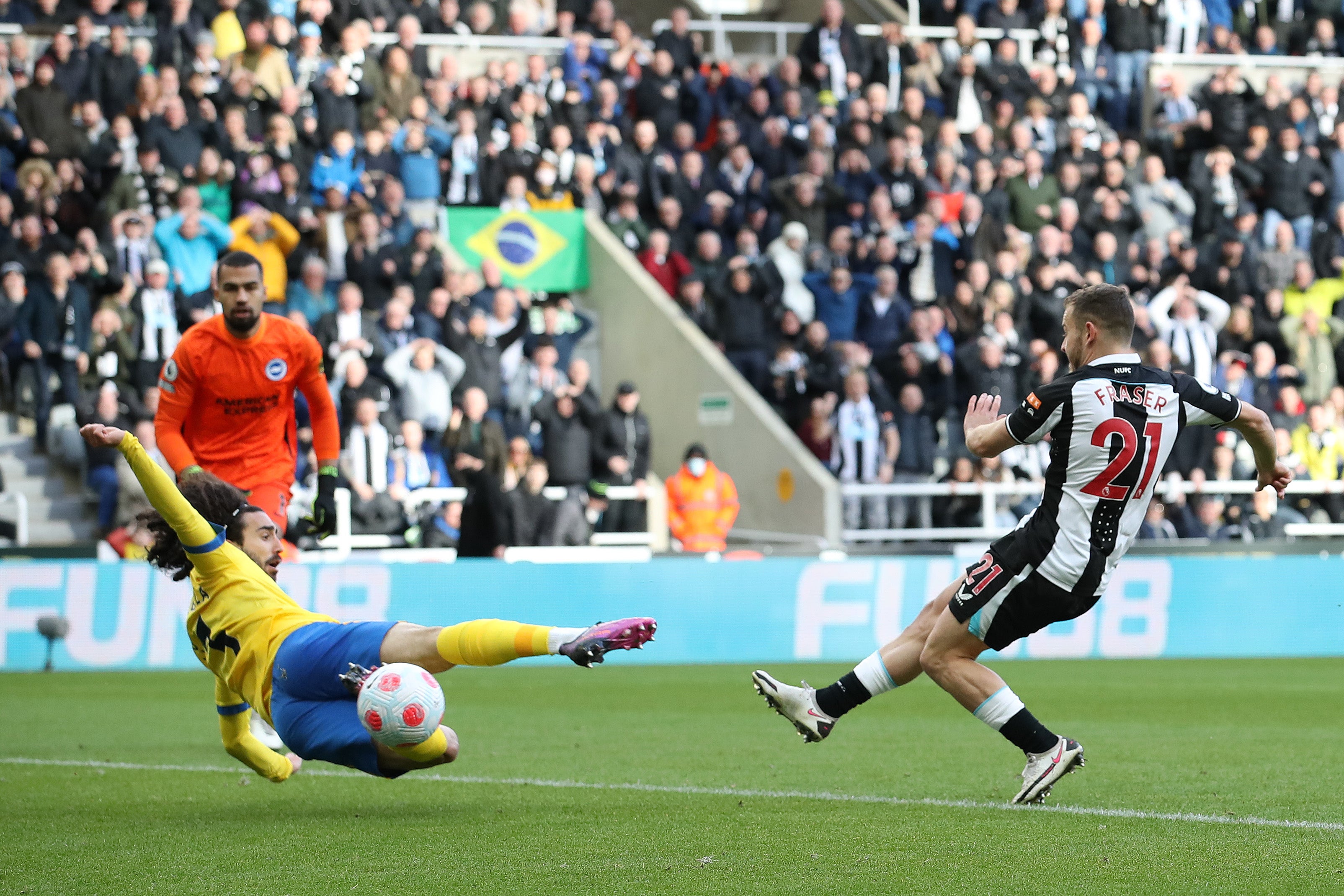 Ryan Fraser scored Newcastle’s opener against Brighton before setting up the second