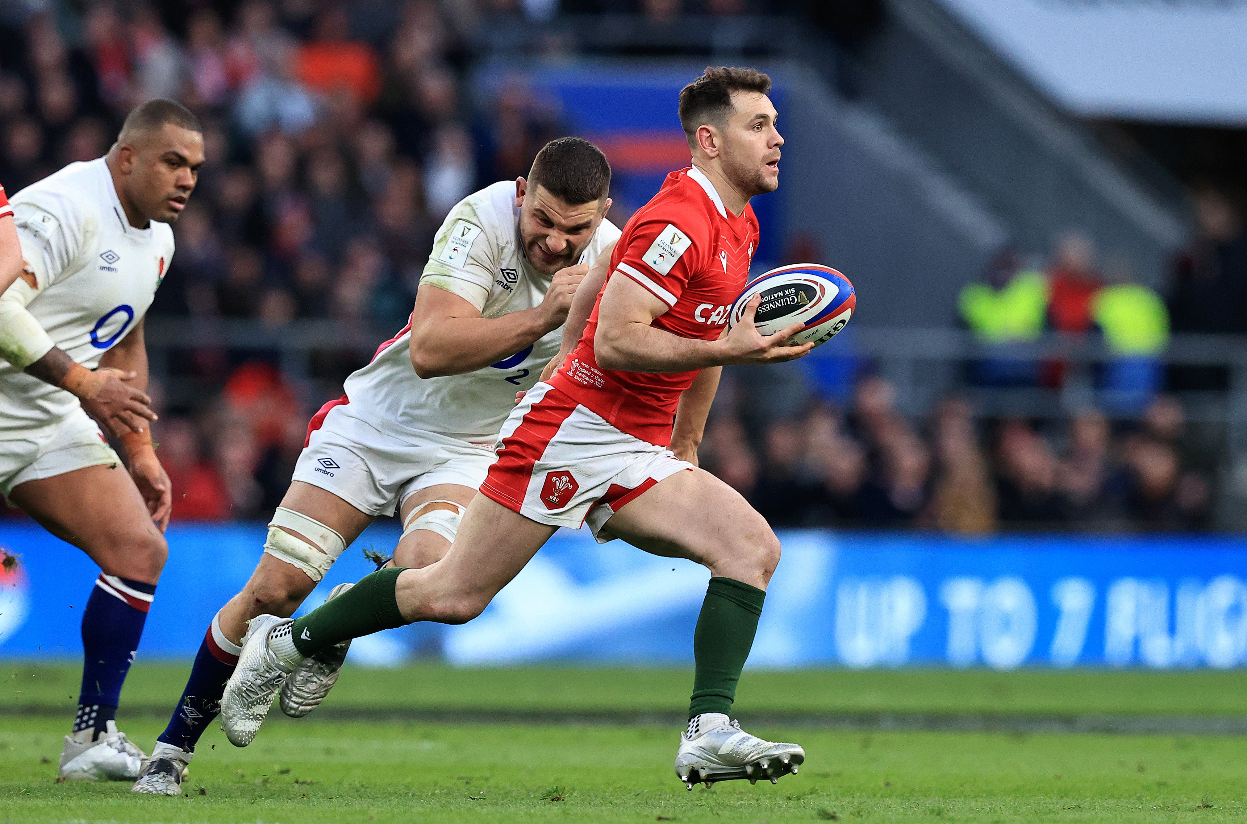 Tomos Williams makes a break during Wales’s game against England