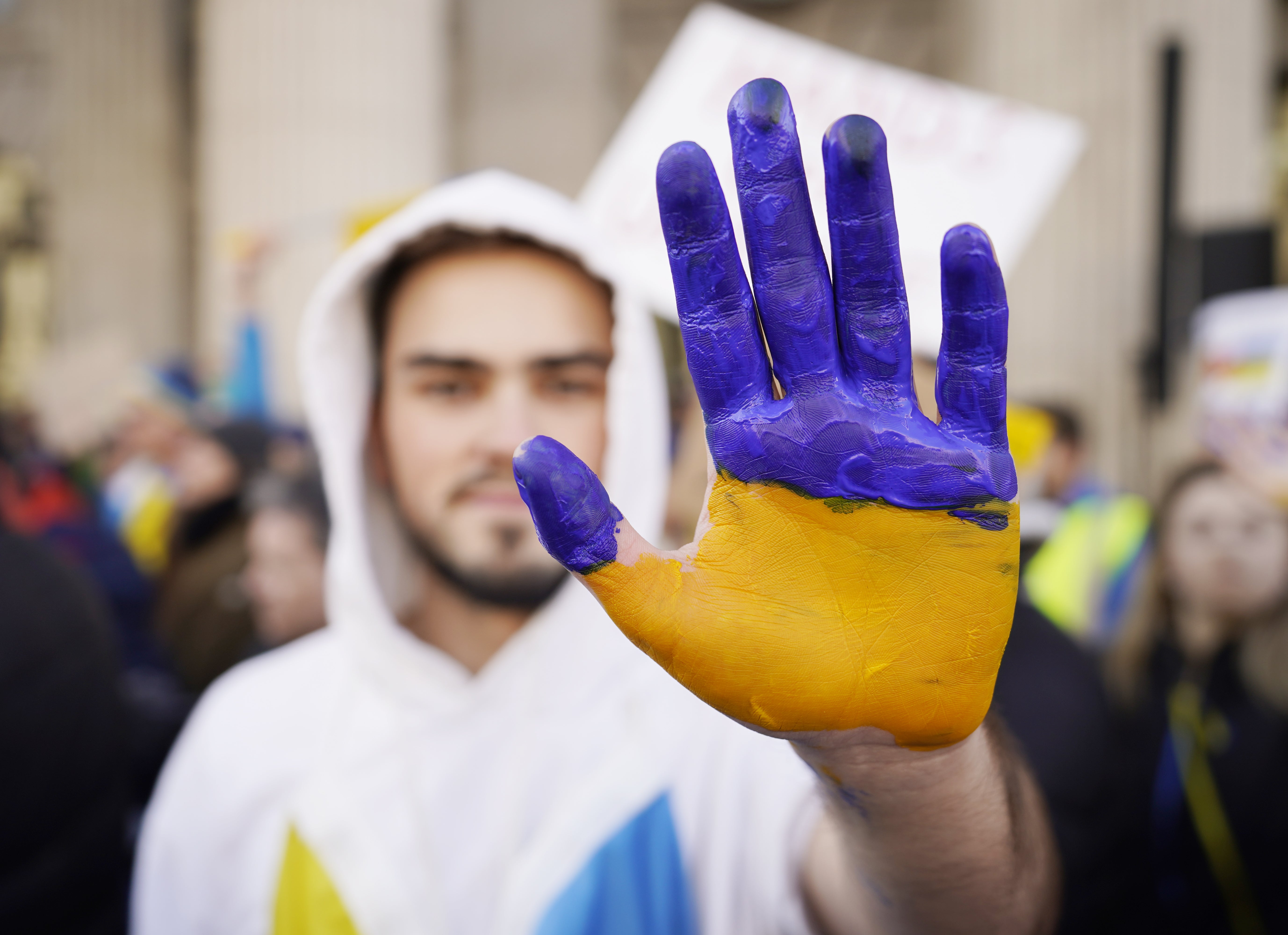 People protest against the Russian war in Ukraine in Dublin city centre (Niall Carson/PA)