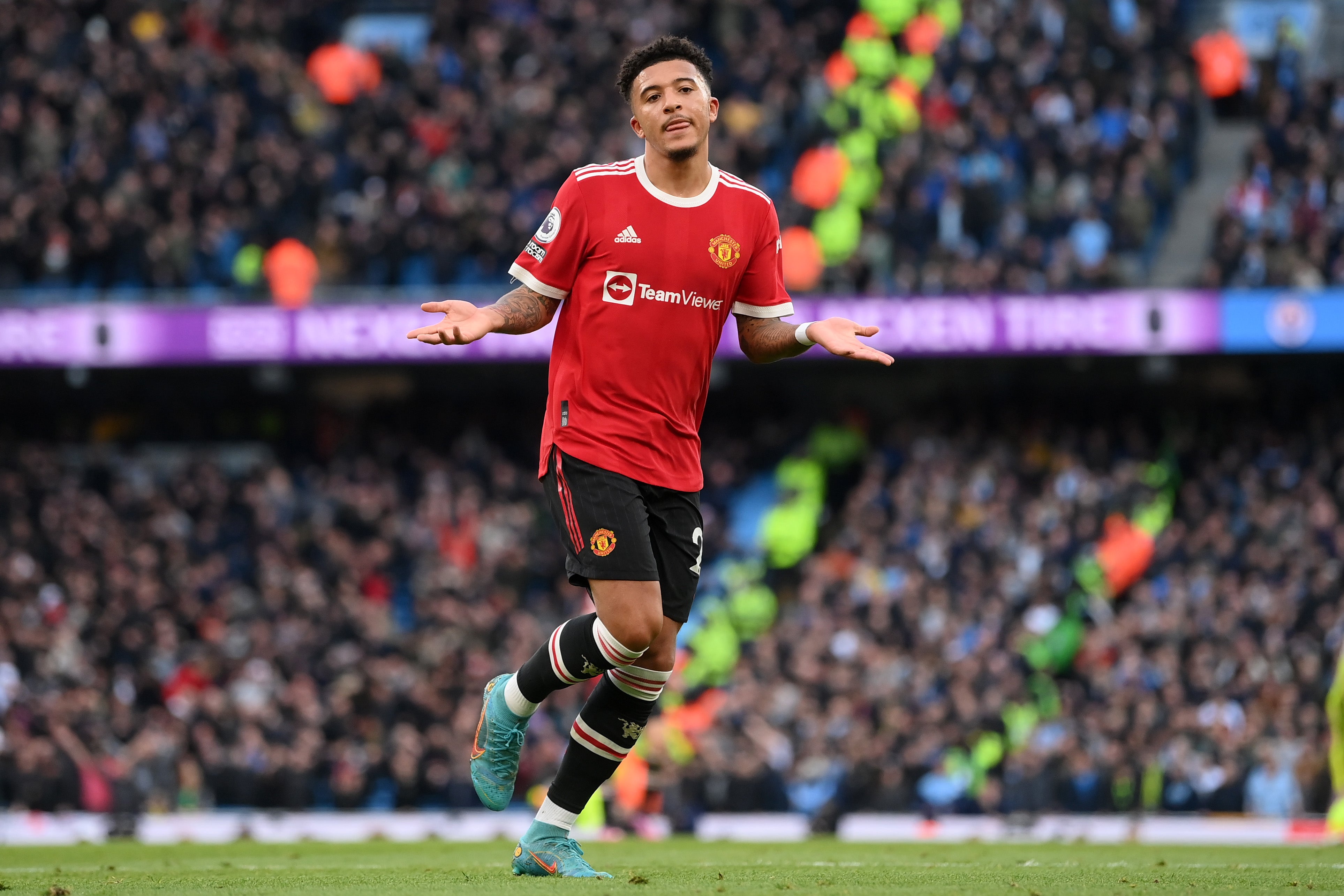 Jadon Sancho celebrates his goal