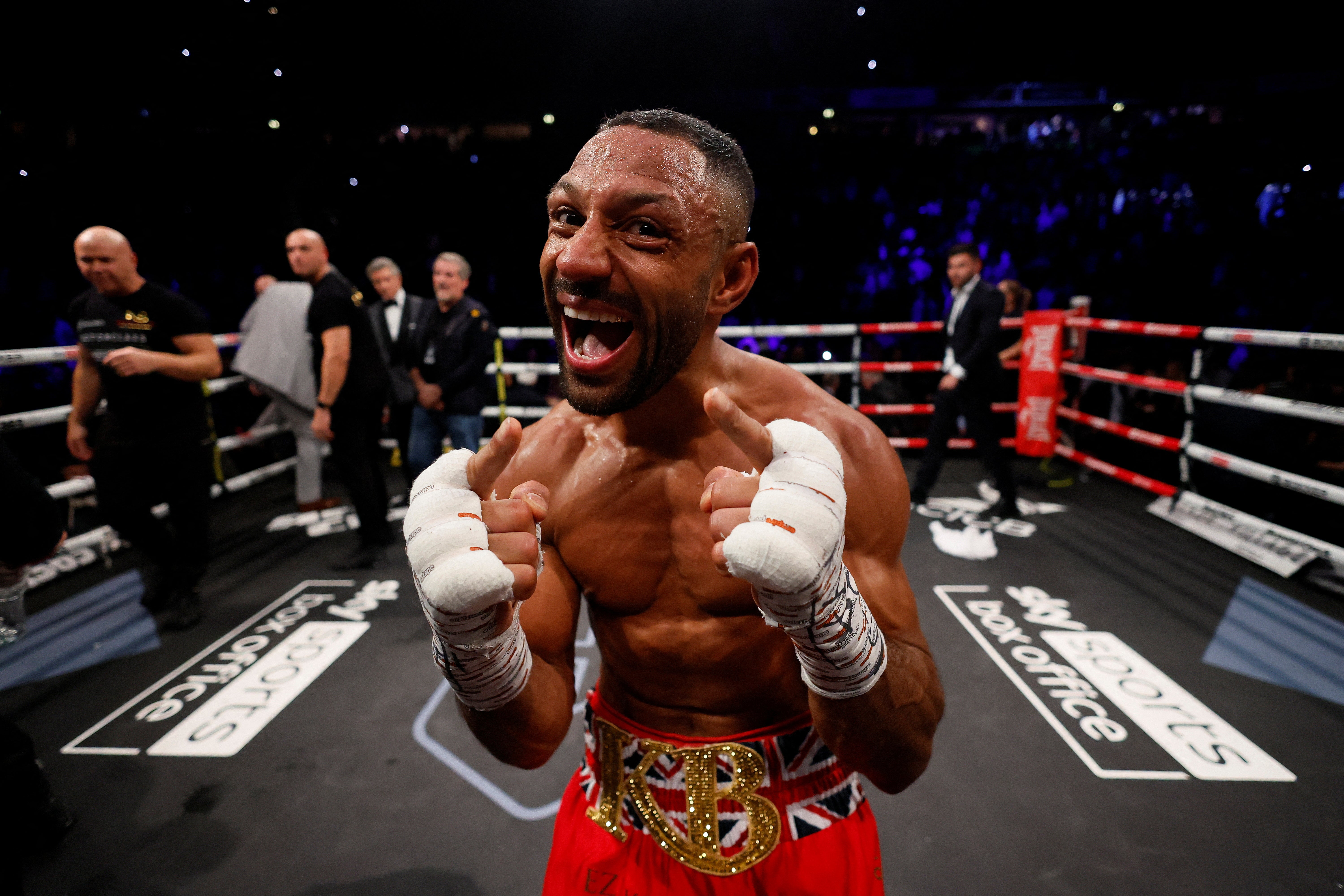 Kell Brook celebrates winning against Amir Khan