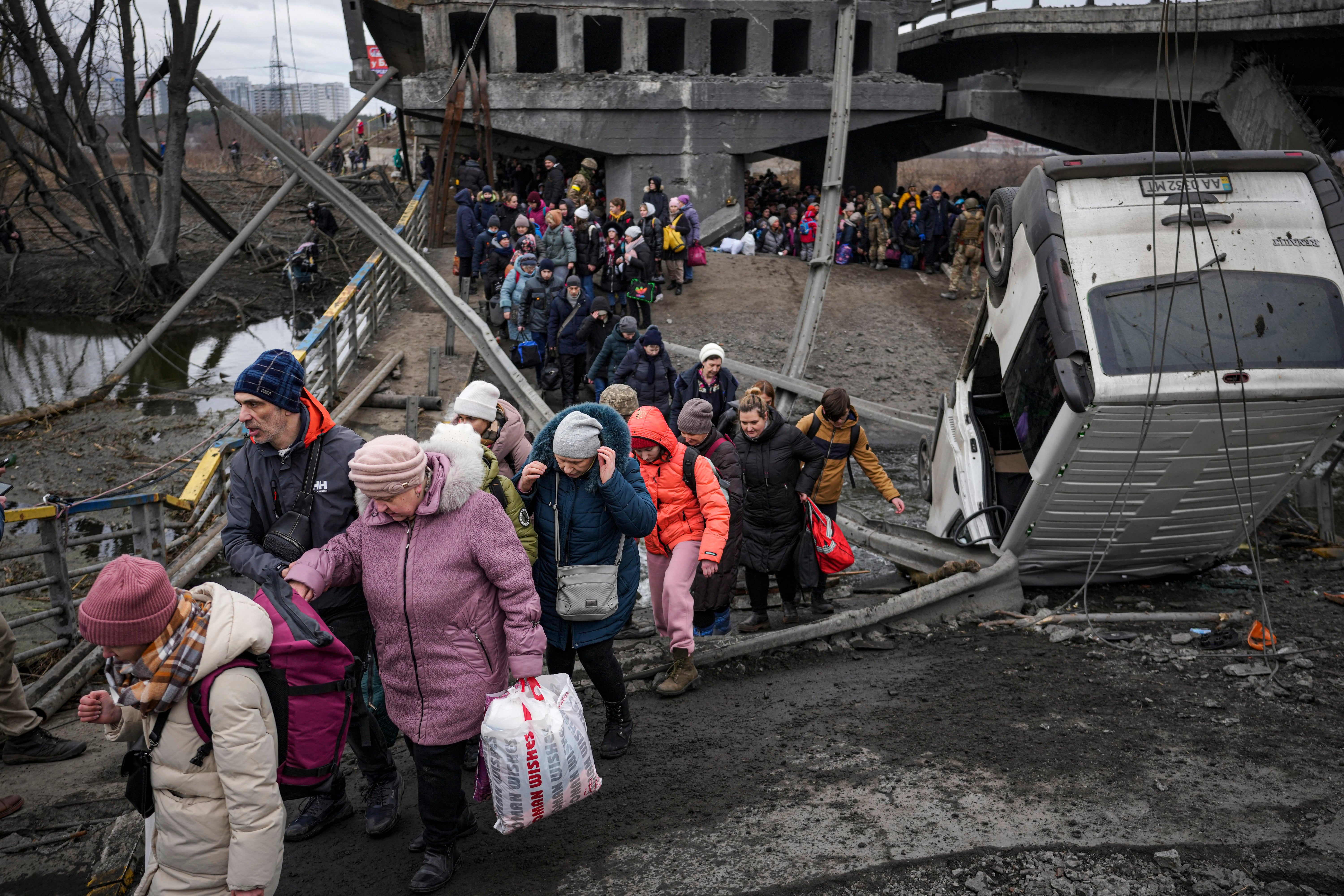 Irpin - located 16 miles northwest of Kyiv - has been bombarded by artillery and air strikes, which have caused heavy damage to residential buildings, roads and bridges.