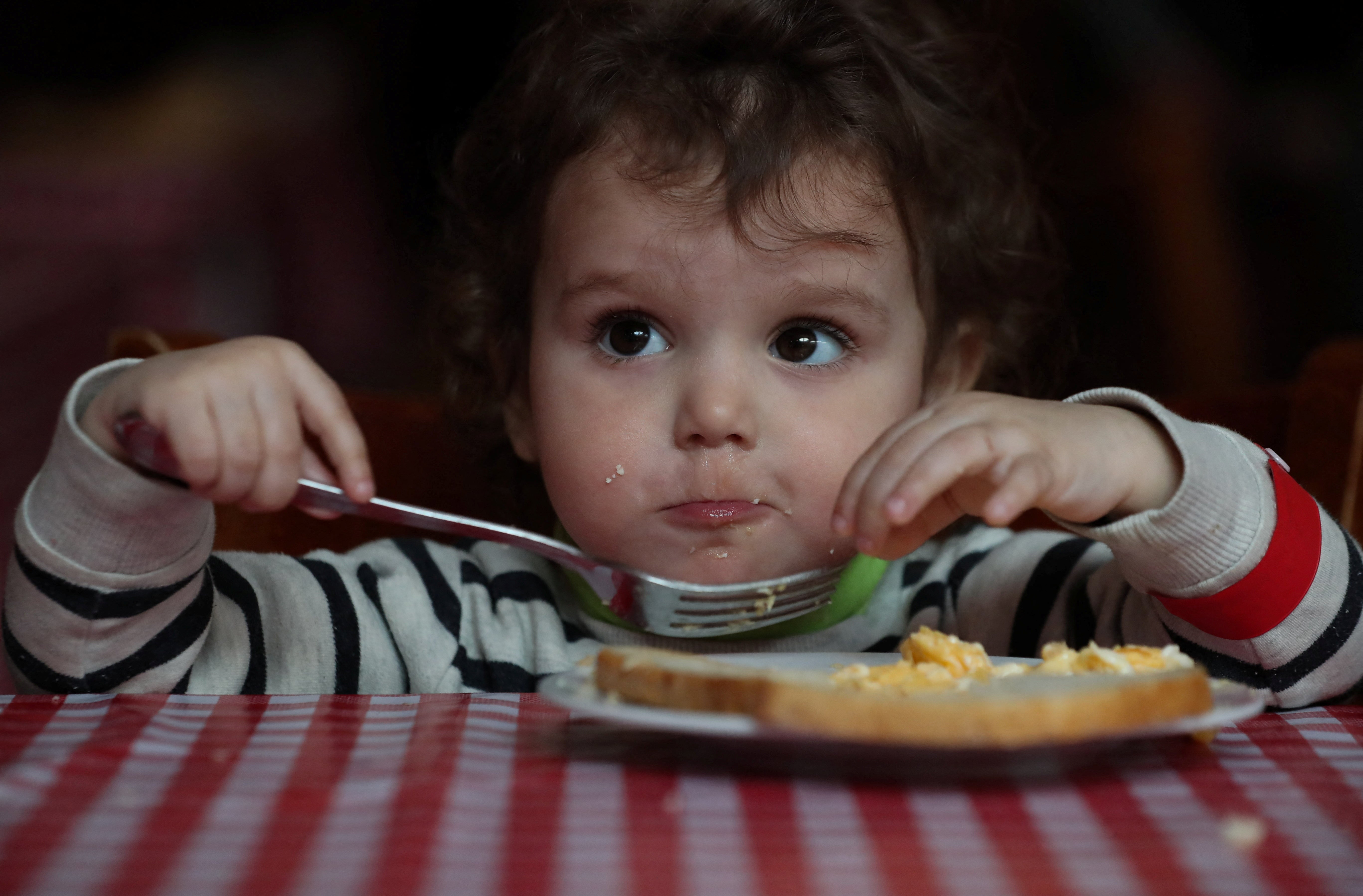 Varvara, 2 years old, was evacuated from an orphanage in southeast Ukraine.