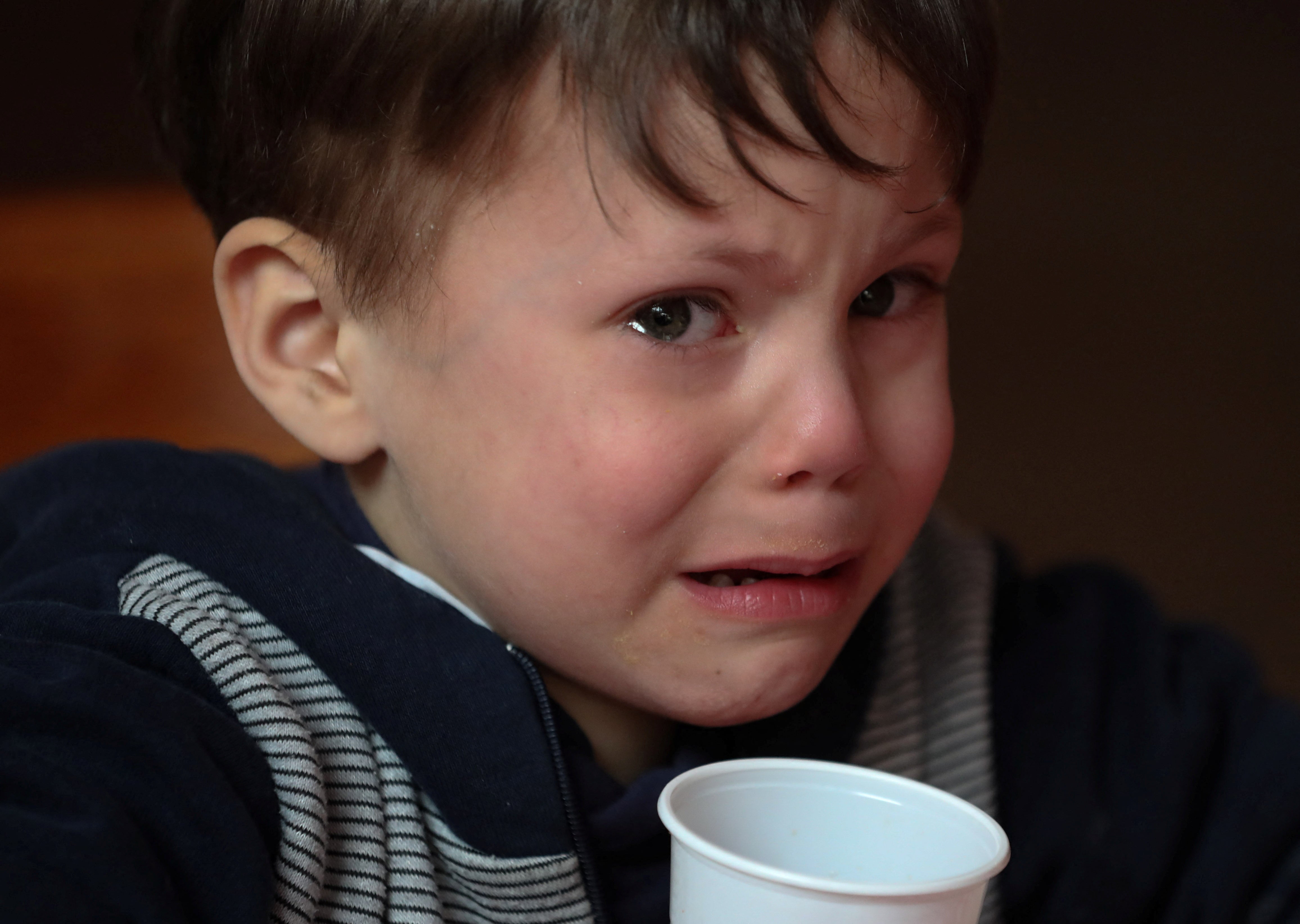 A boy who arrived in Poland after he was evacuated from a Ukrainian orphanage.