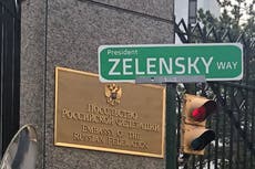 ‘President Zelensky Way’ road sign erected outside Russian embassy in Washington DC