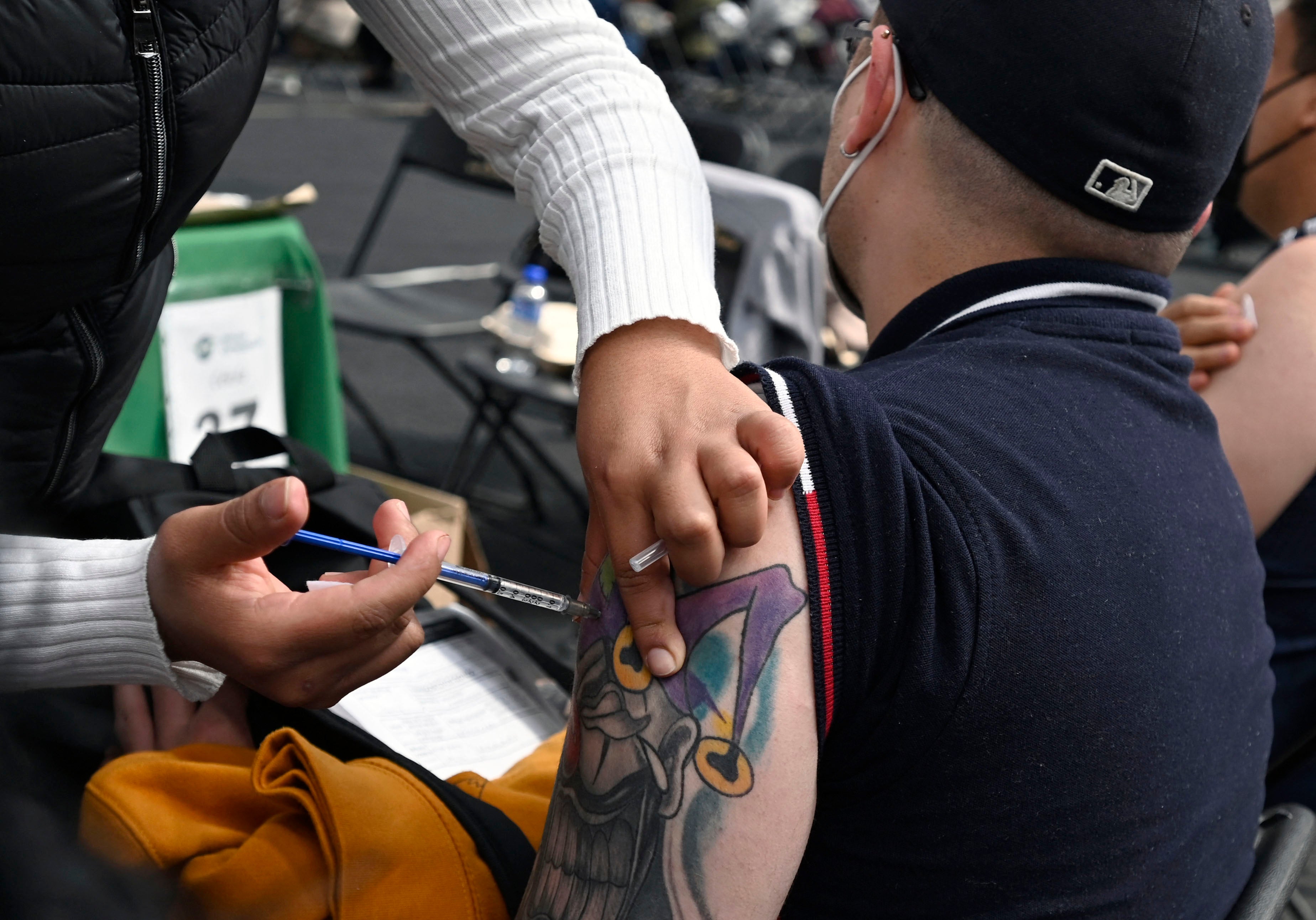 A man is given an AstraZeneca vaccine in Mexico city