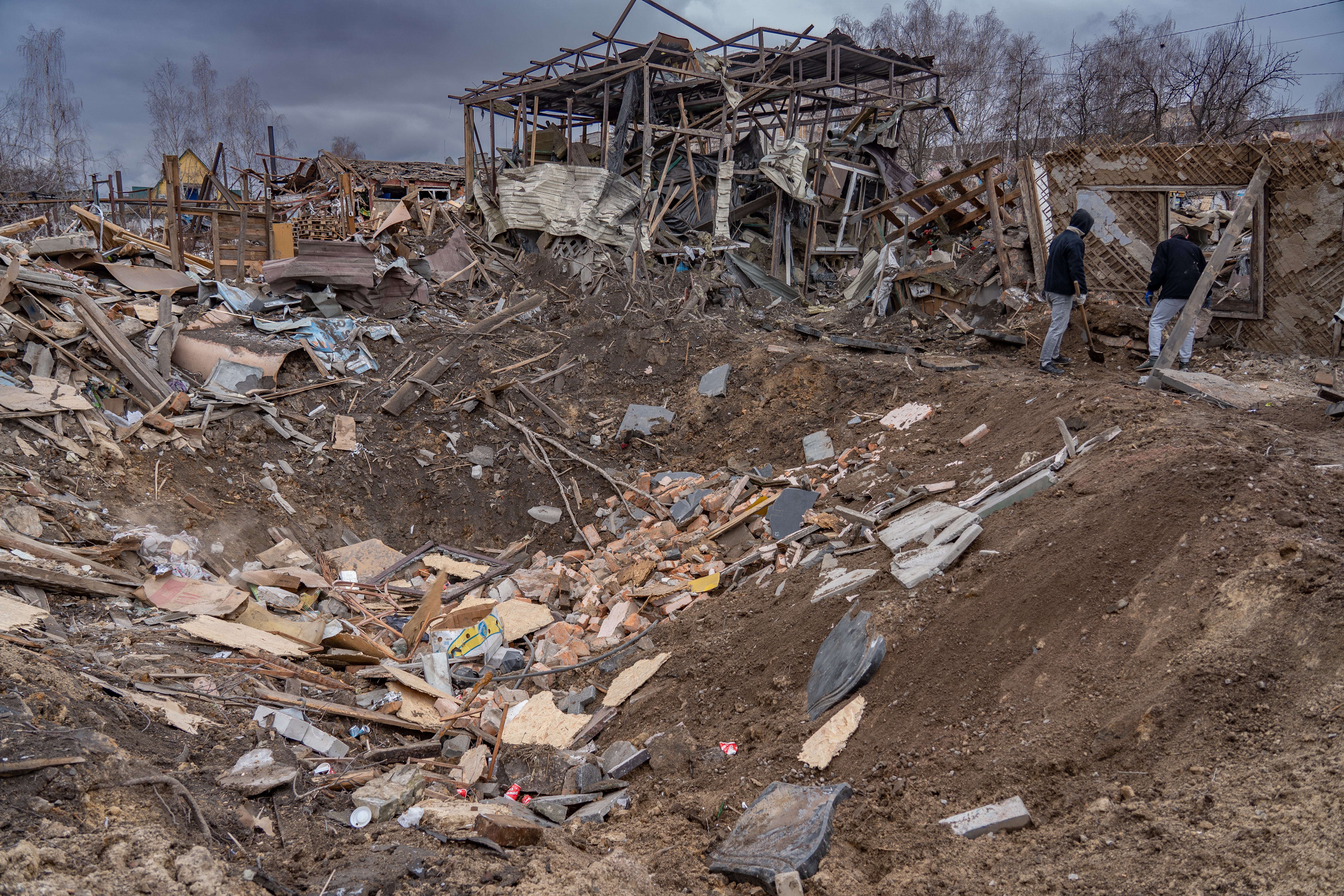 Residents say 10 homes were destroyed in a sweep of strikes that hit this area of Zhytomyr