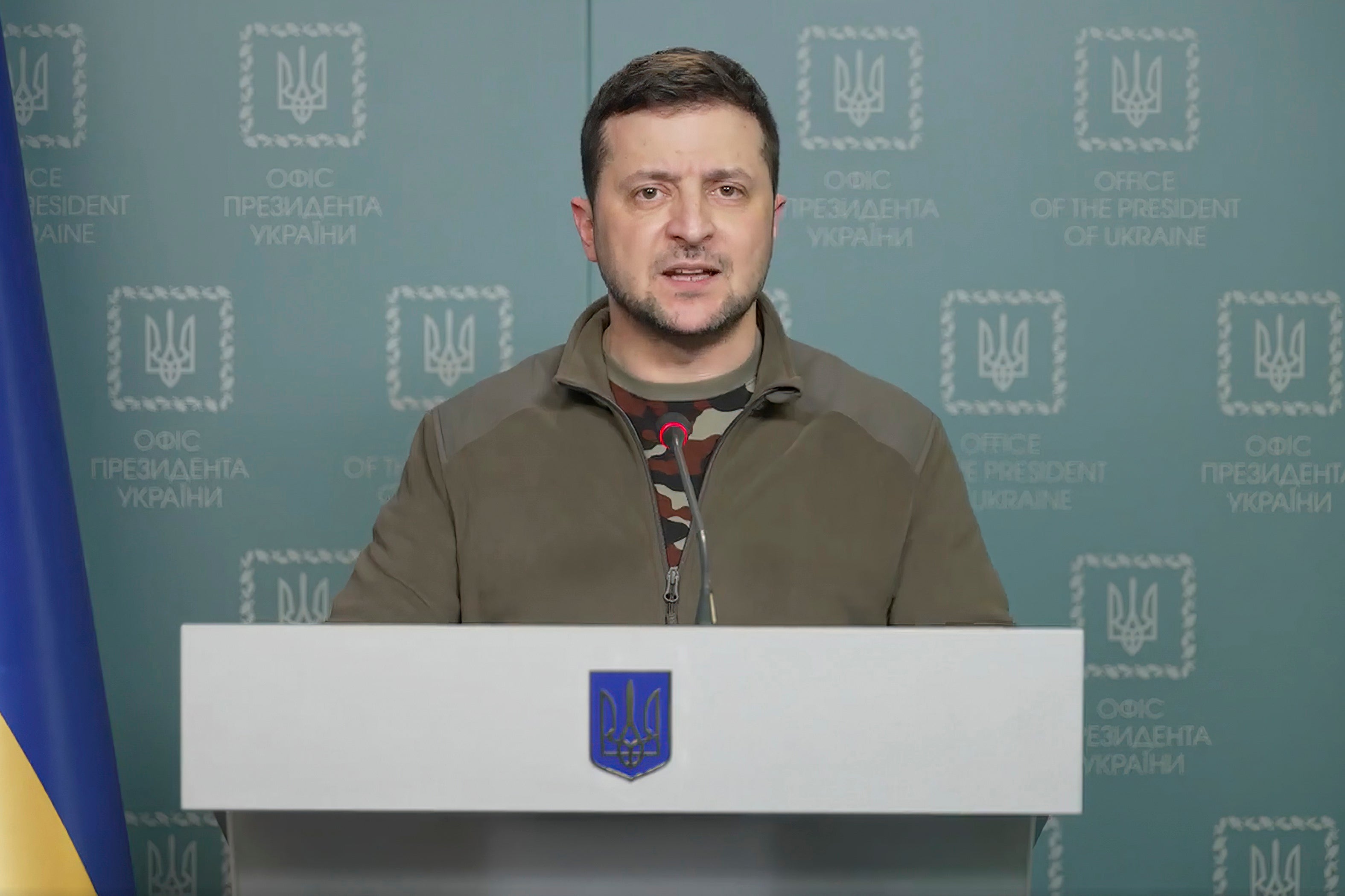 Ukrainian President Volodymyr Zelensky speaks to media in Kyiv (Ukrainian Presidential Press Office/AP)