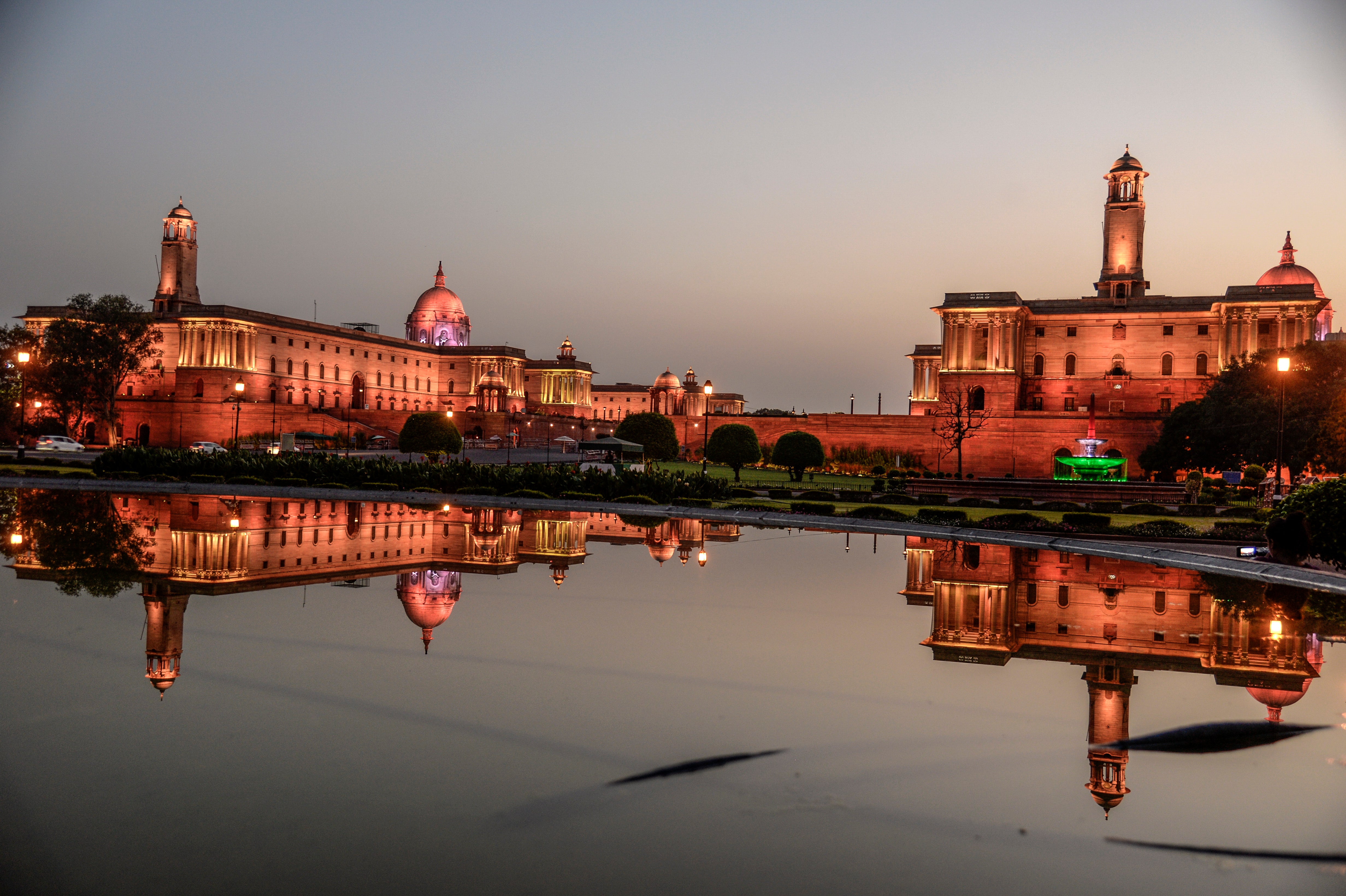 Road leading to Rajpath lit up in New Delhi for Narendra Modi's swearing ceremony on 30 May 2019