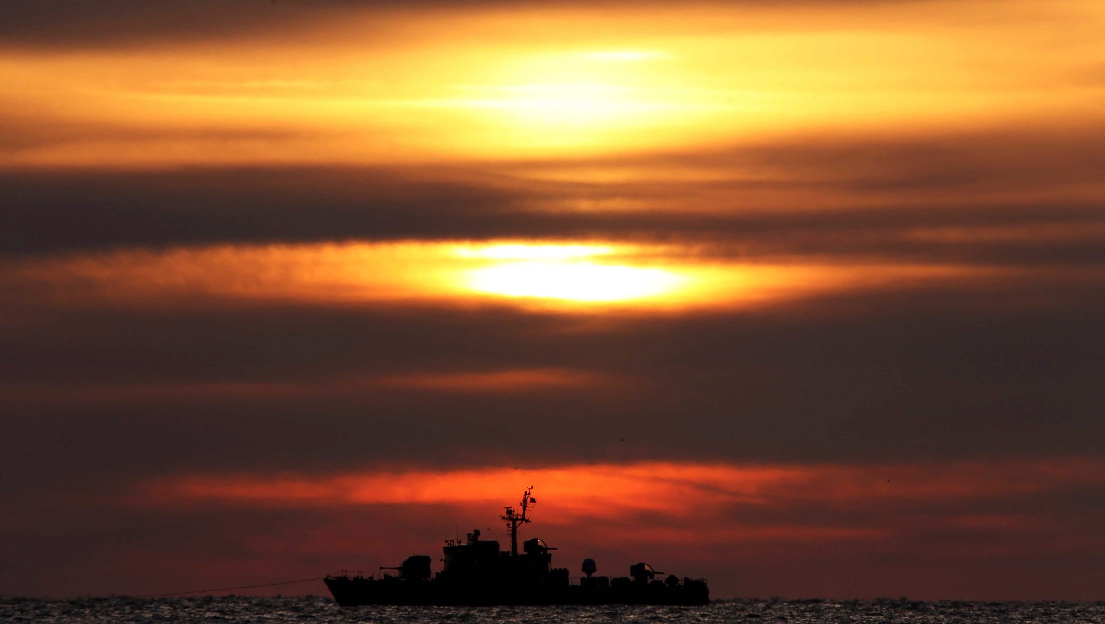 A South Korean navy ship patrols near the western maritime border between South Korea and North Korea.