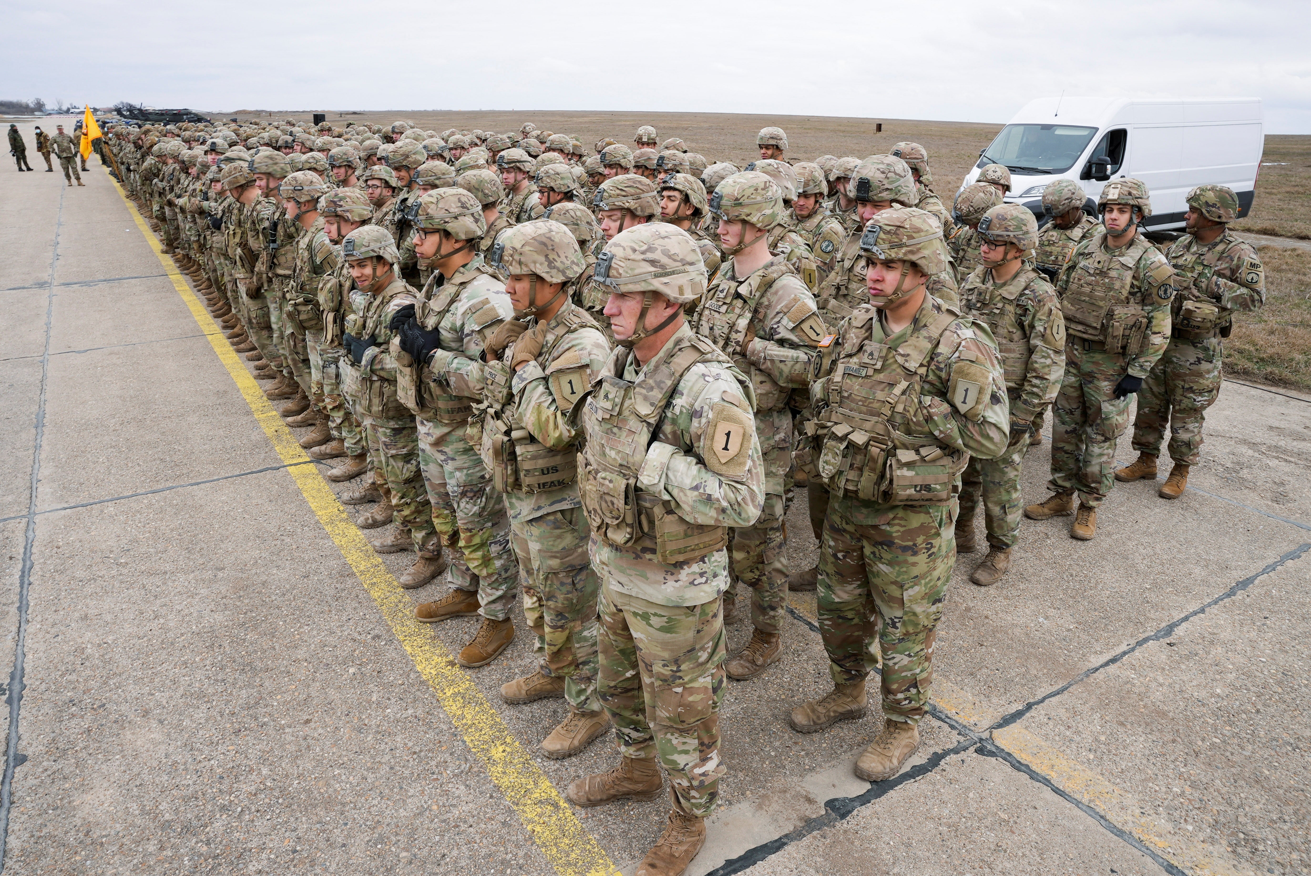 US troops mass at the Mihail Kogalniceanu air base near Constanta, Romania