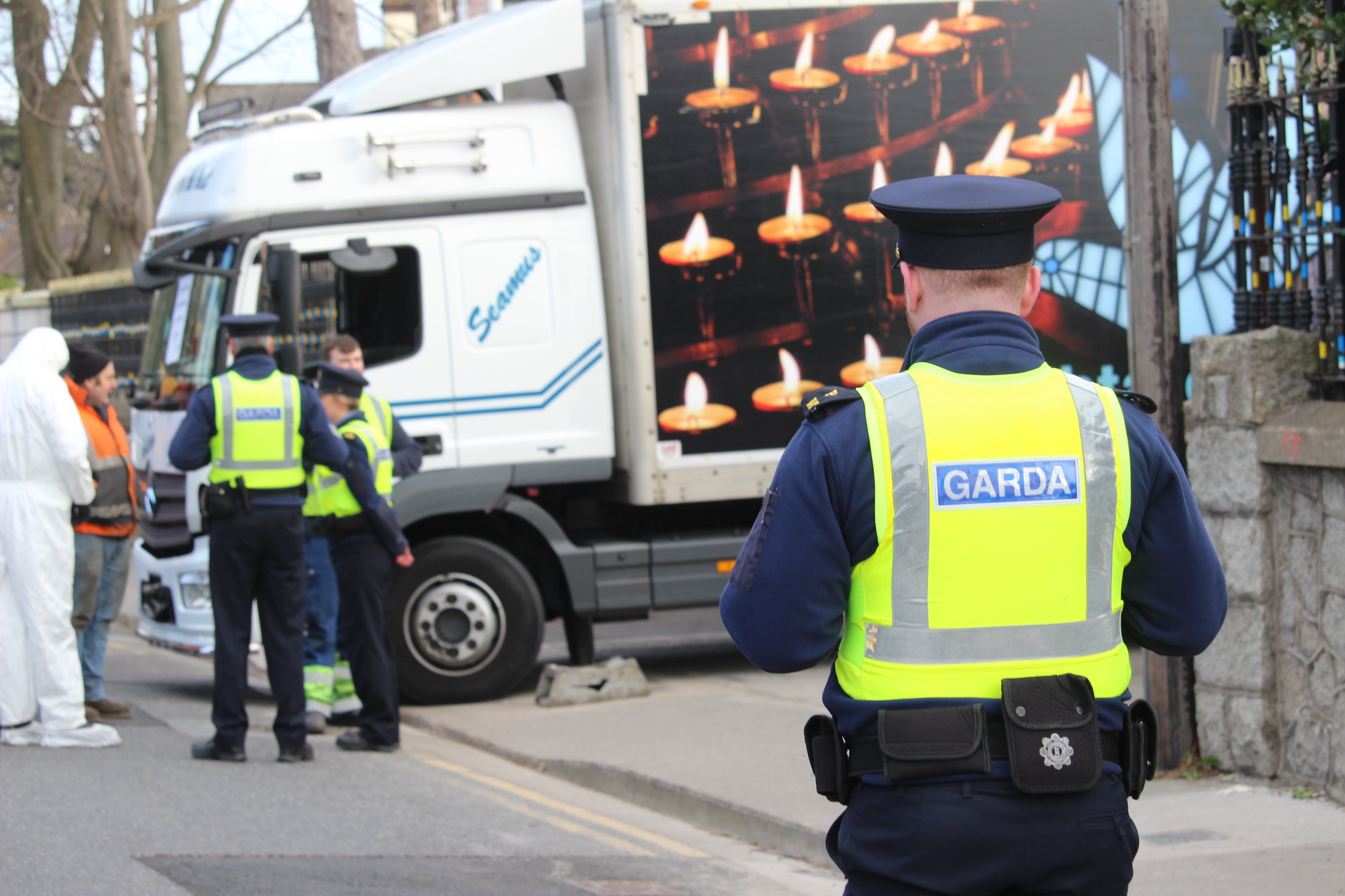 A man was arrested after a lorry crashed into the gates of the Russian Embassy in Dublin (Dominic McGrath/PA)