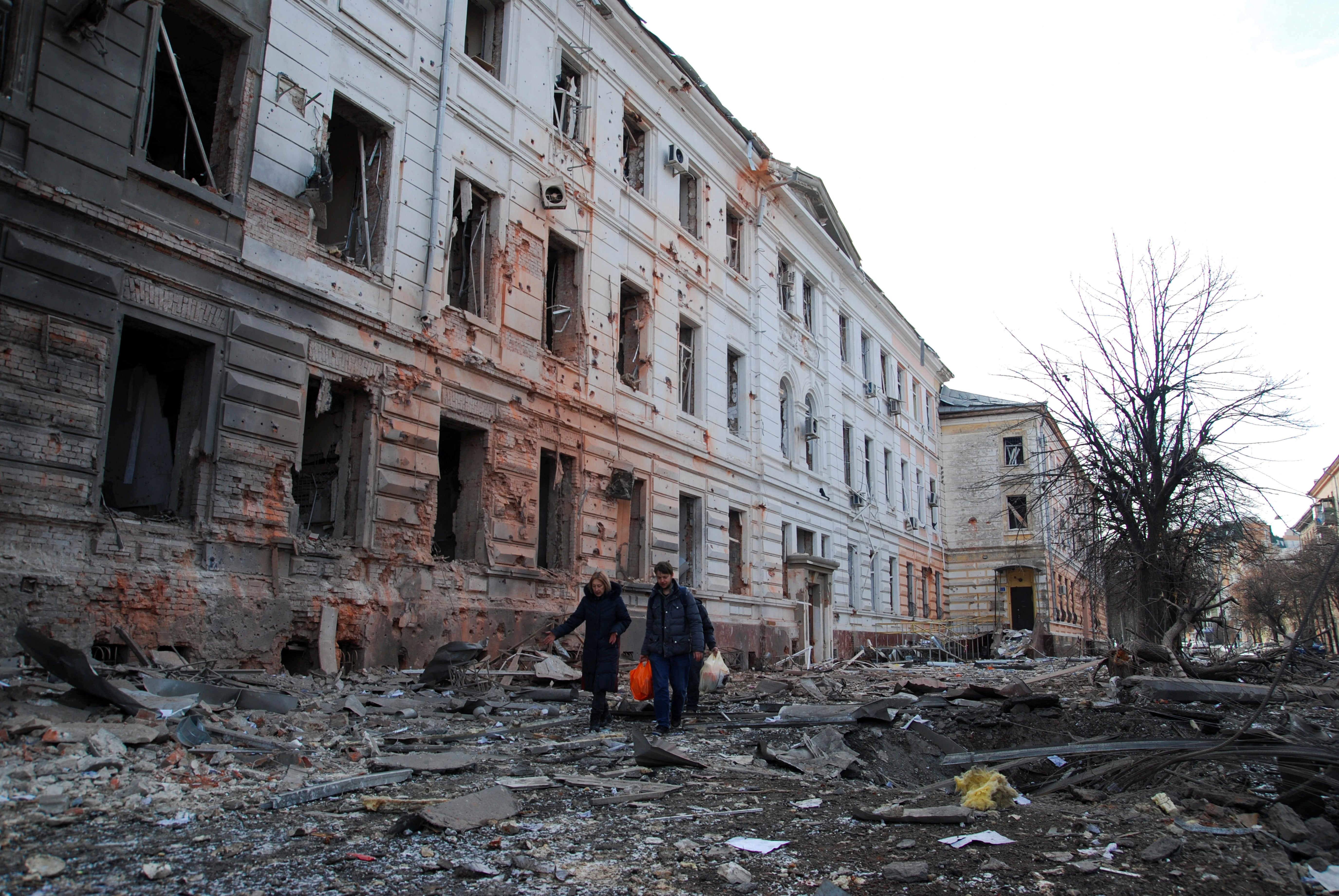 Buildings damaged by Russian shelling in Kharkiv