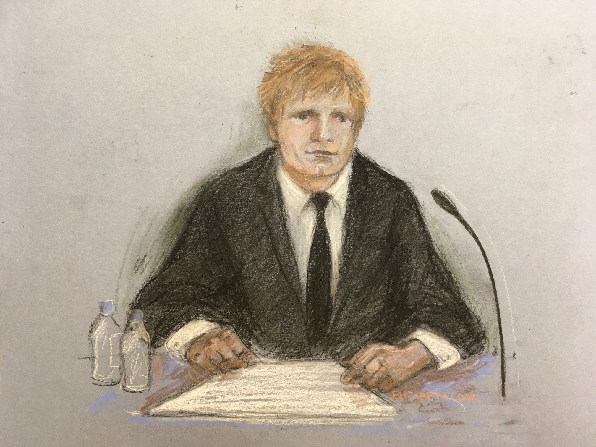 Court artist sketch of Ed Sheeran on Monday (Elizabeth Cook/PA)