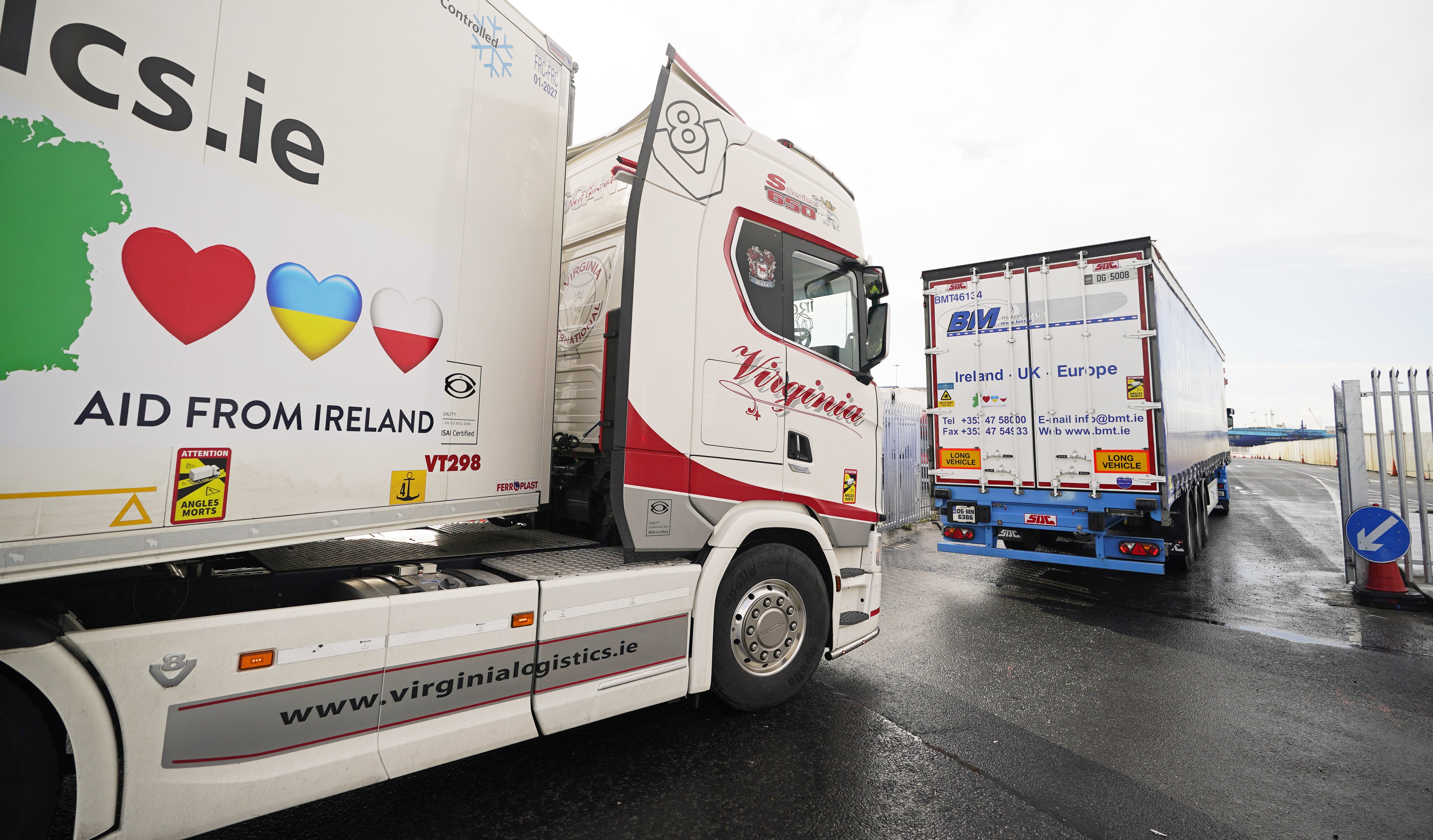 Trucks from the Aid From Ireland organisation leave Dublin port with 500 tonnes of aid destined for Ukraine (Niall Carson/PA)