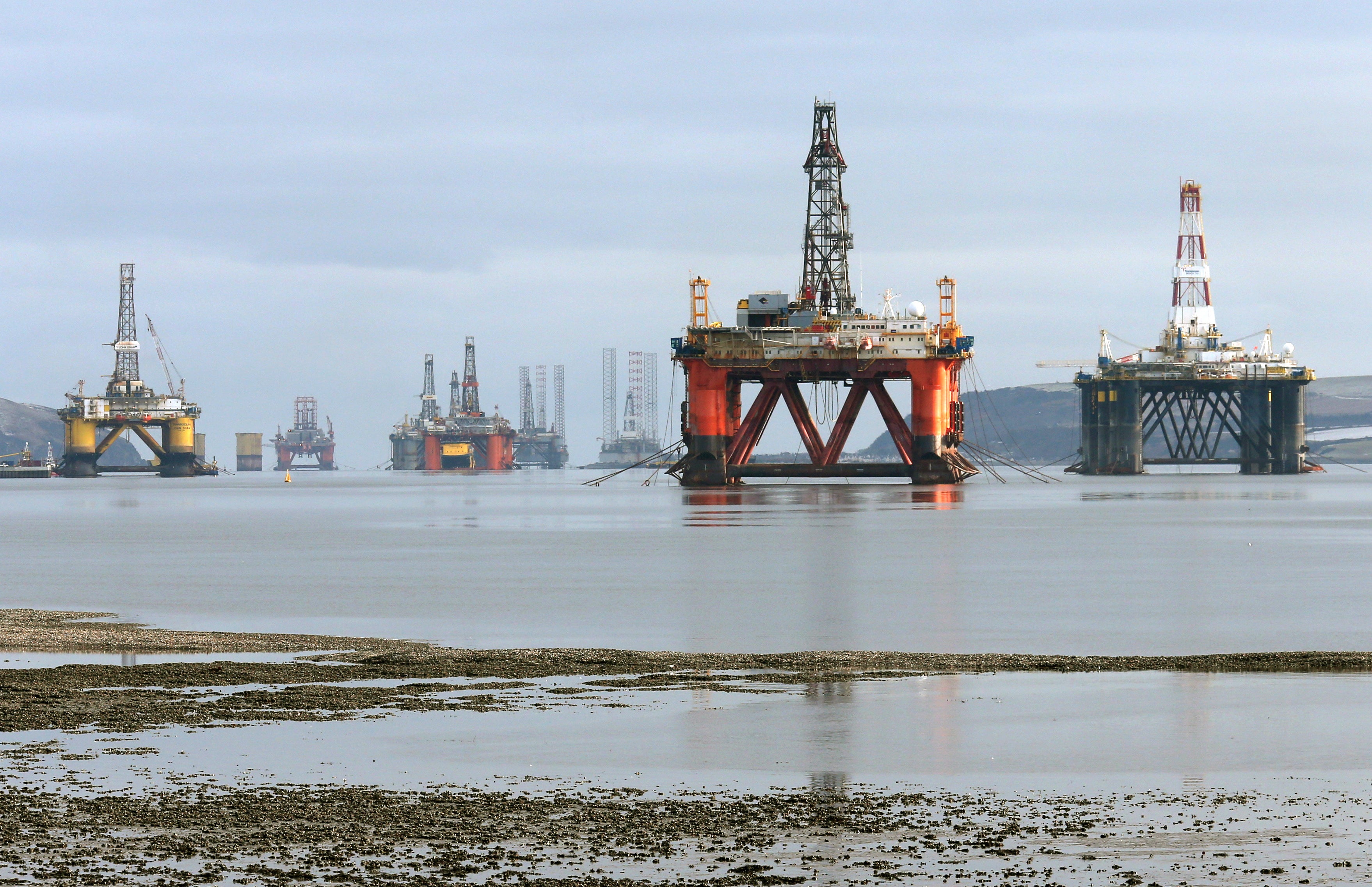 Oil rigs in Cromarty Firth. Crude oil prices have surged after the UK and US confirmed plans for bans on Russian oil imports (Andrew Milligan/PA)