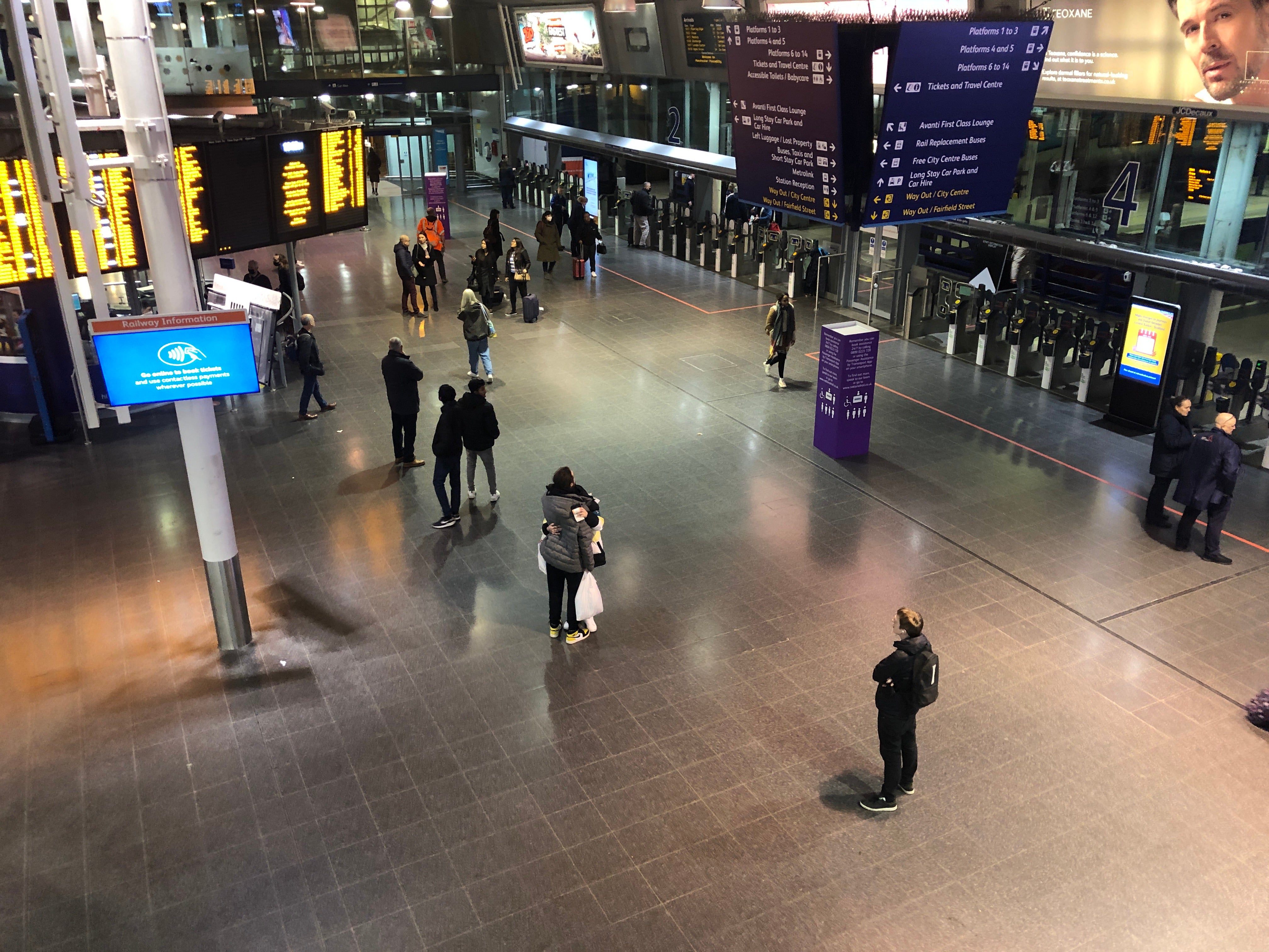 Going places? Manchester Piccadilly station on Tuesday, where a reduced service is still operating