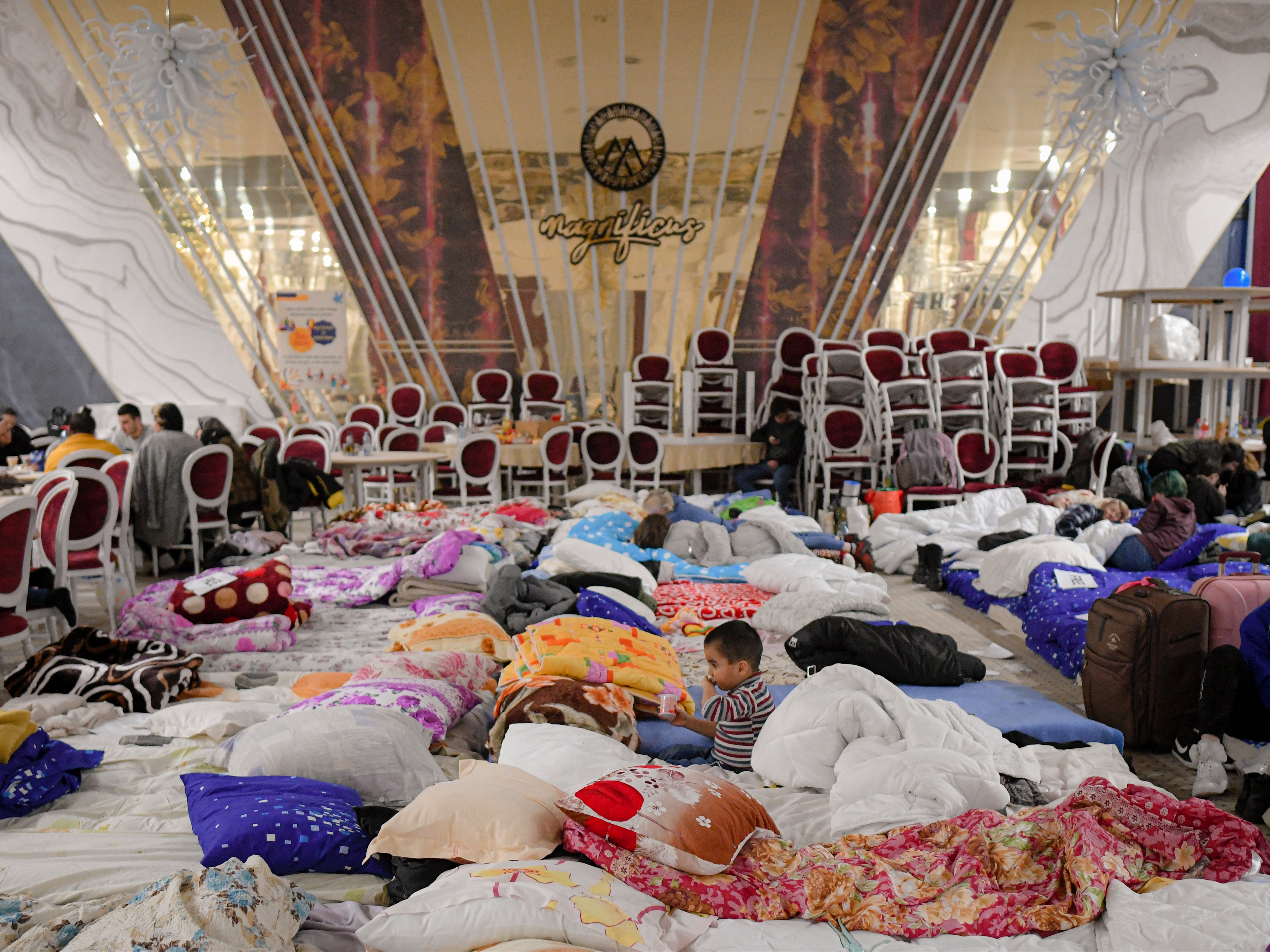 Hotel ballroom converted into a makeshift shelter in Suceava, Romania