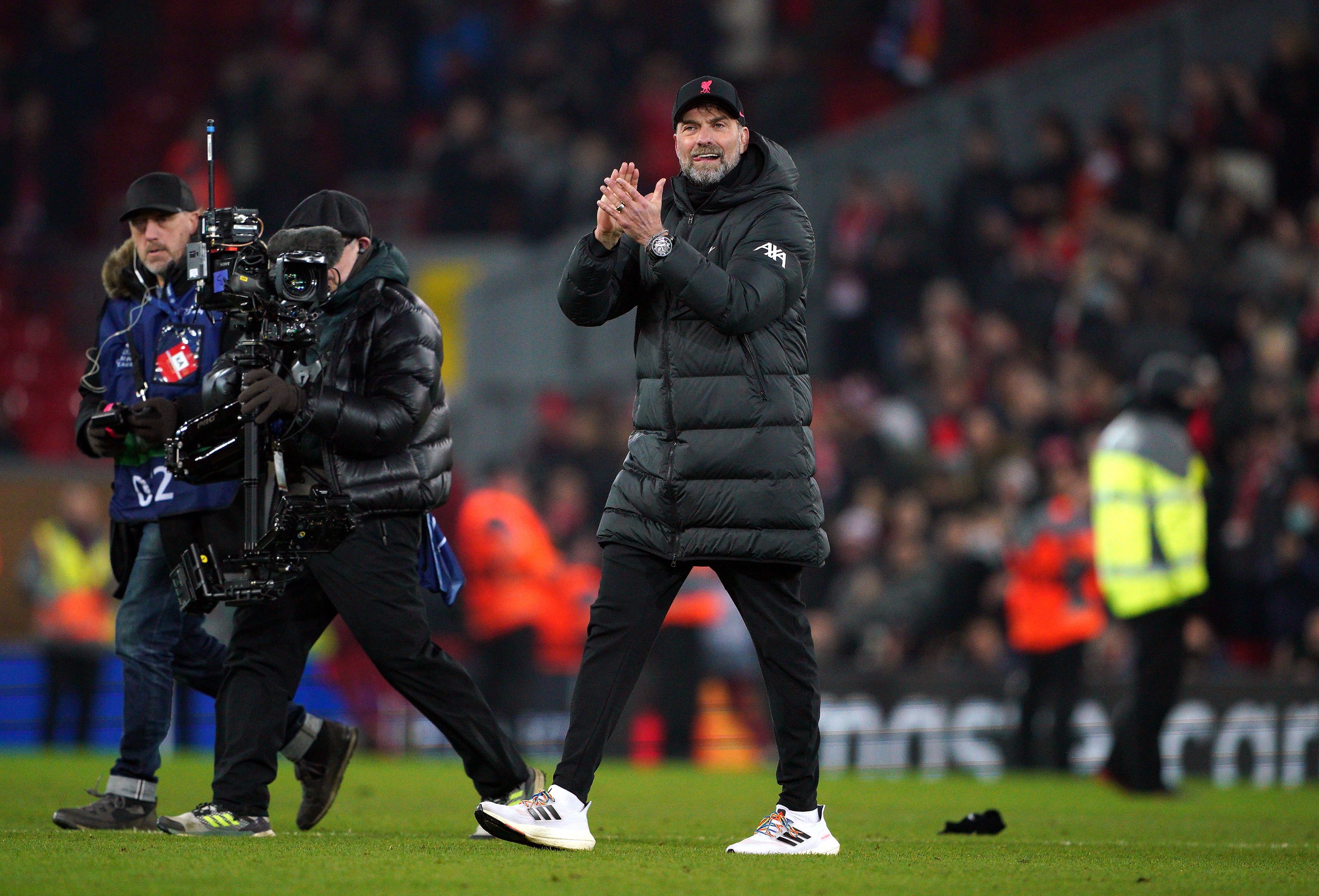 Liverpool manager Jurgen Klopp applauds the fans after the loss to Inter Milan (Peter Byrne/PA)