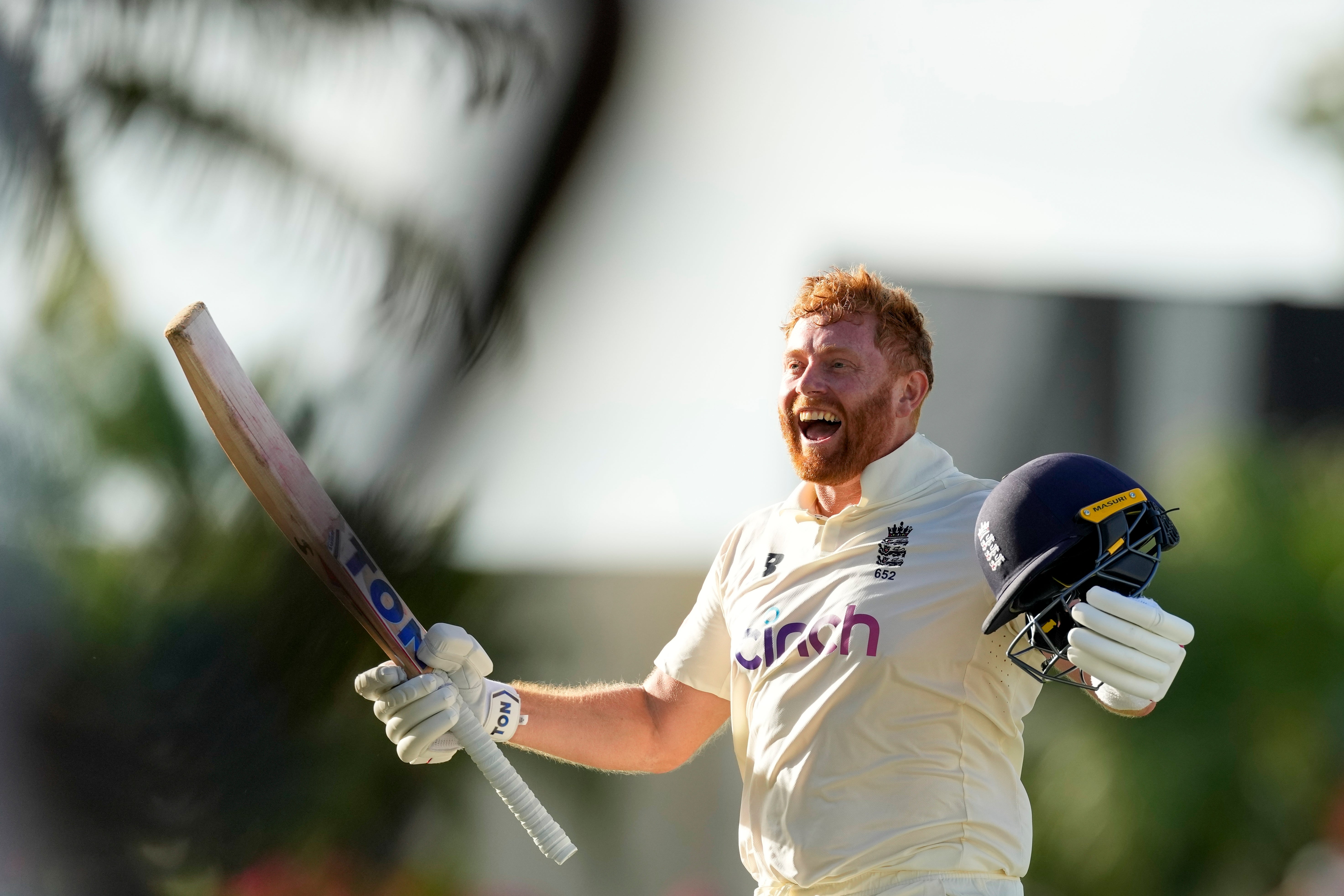 Jonny Bairstow celebrates his century (Ricardo Mazalan/AP)