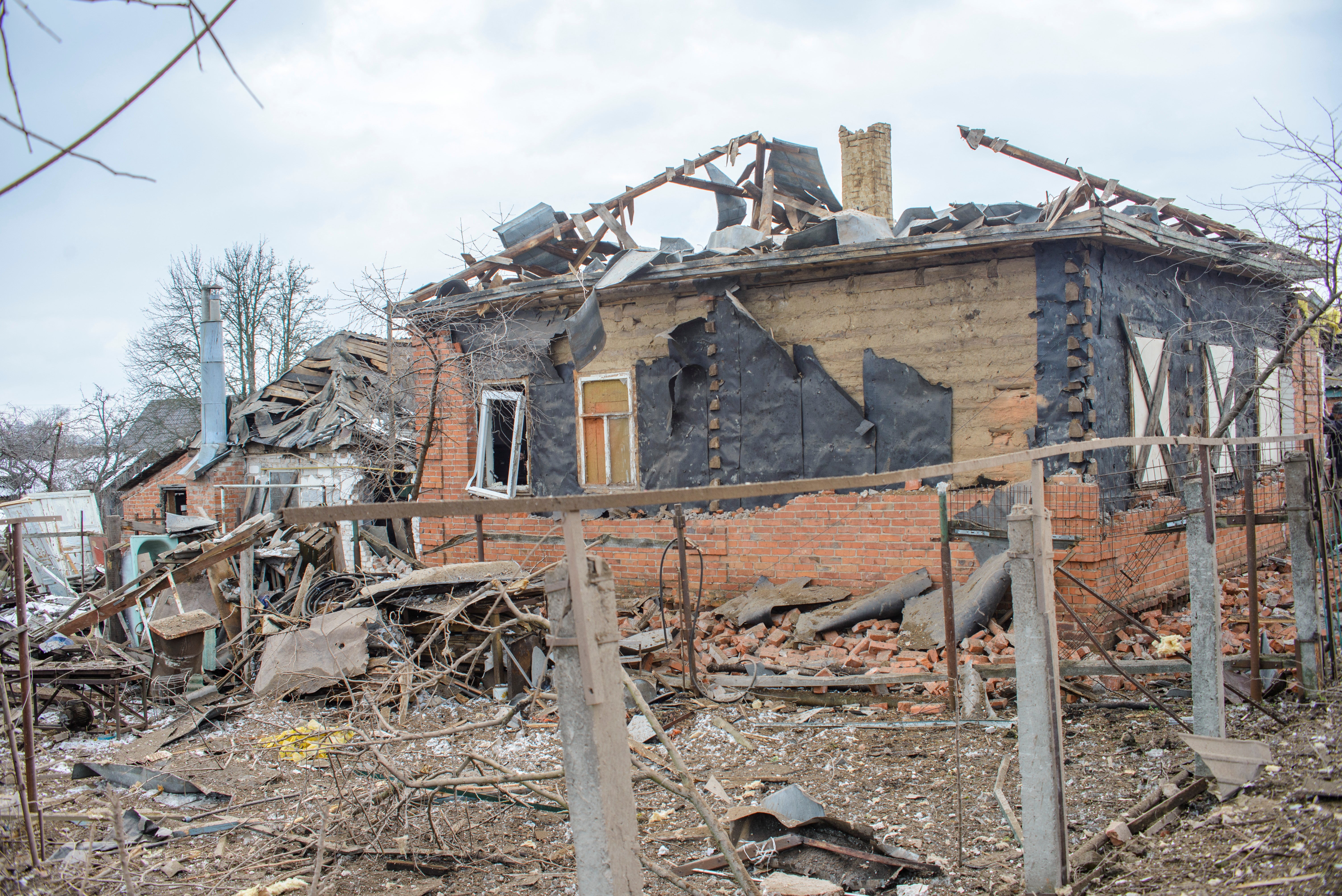 Houses damaged by shelling, amid Russia’s invasion of Ukraine, are seen in Sumy, Ukraine, 8 March