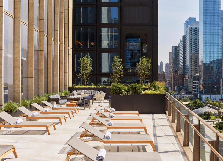 The roof terrace offers city views