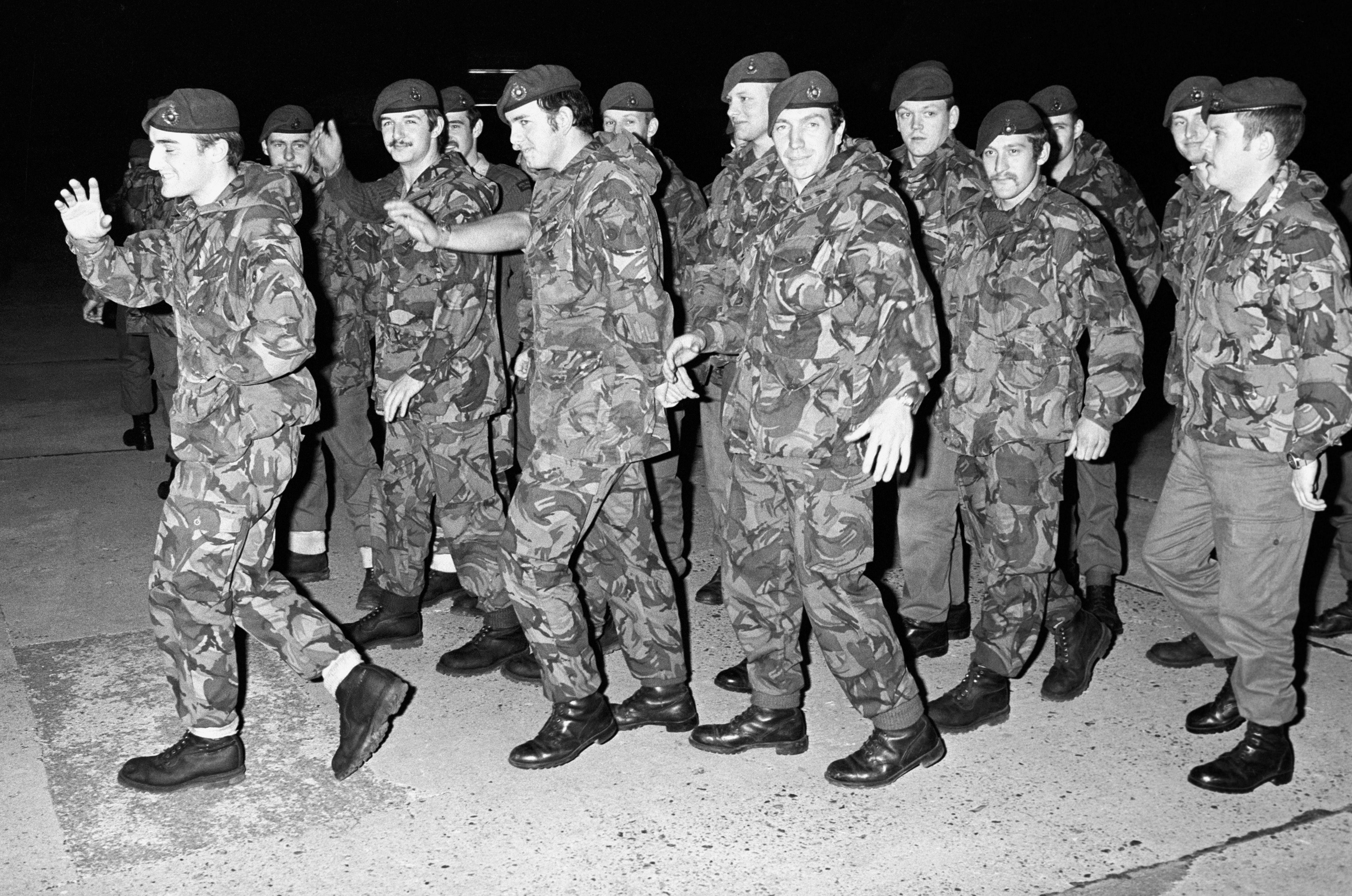 Returning heroes: the South Georgia marines arrive at RAF Brize Norton from Uruguay