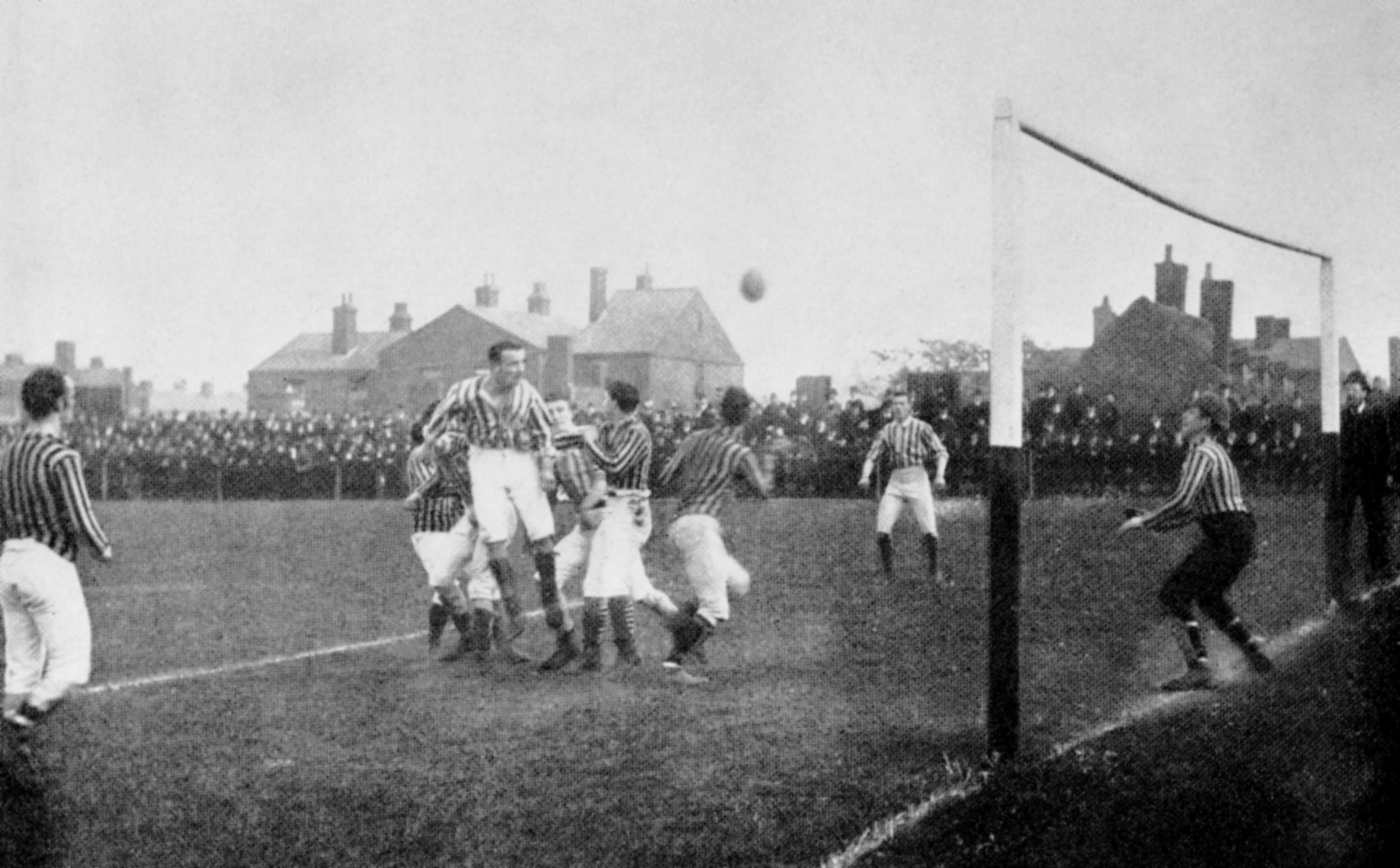 The 1887 FA Cup final, complete with netless goals and umpires at the post