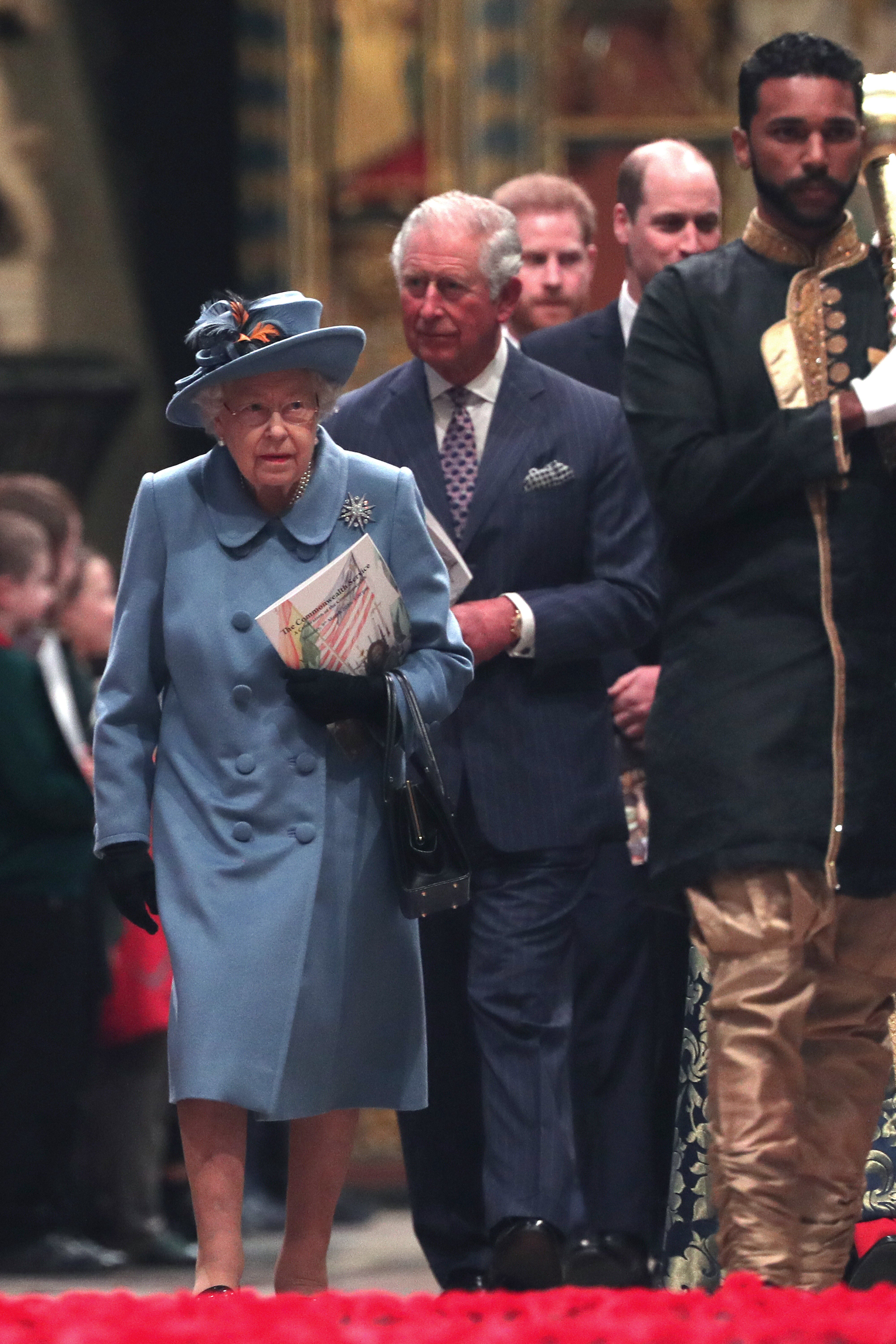 The Queen, the Prince of Wales, Duke of Sussex and Duke of Cambridge leaving after the Commonwealth Service at Westminster Abbey in 2020 (Yui Mok/PA)