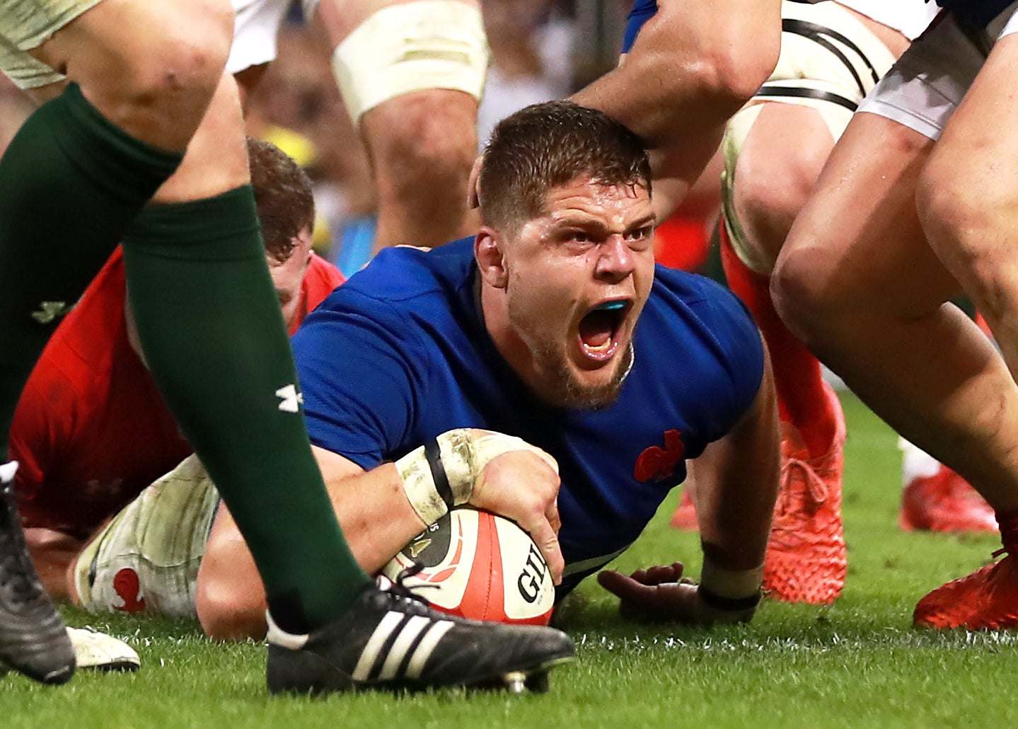 France lock Paul Willemse scores a try against Wales during a thrilling 2020 Six Nations game (Adam Davy/PA)