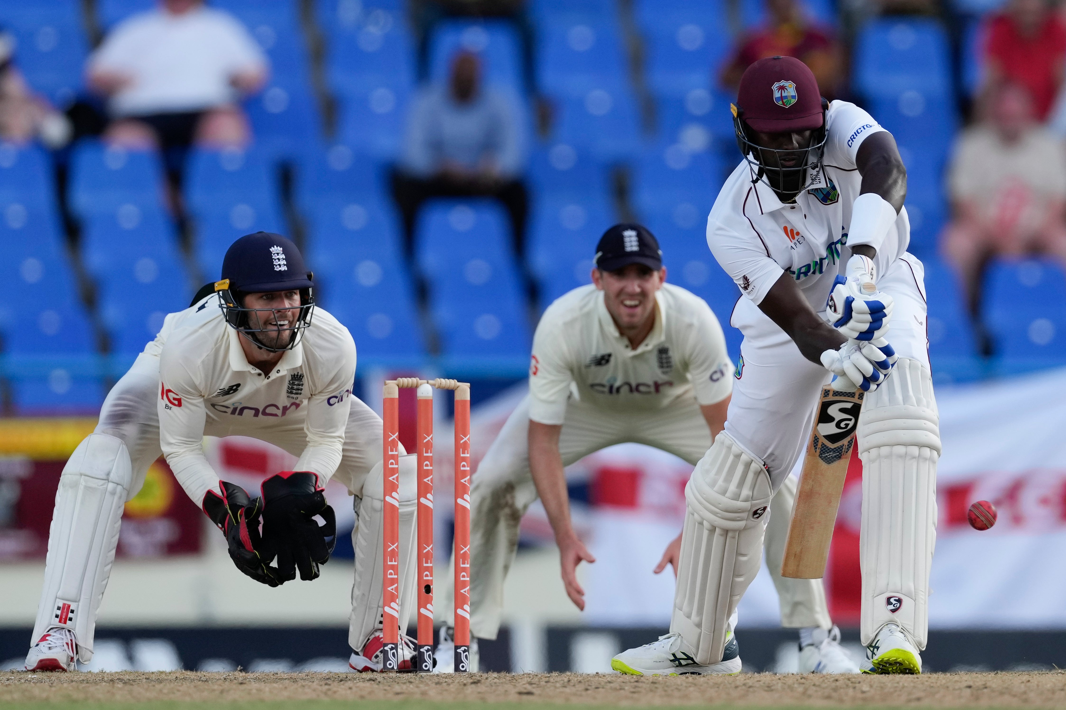 Jason Holder frustrated England on day two (Ricardo Mazalan/AP)