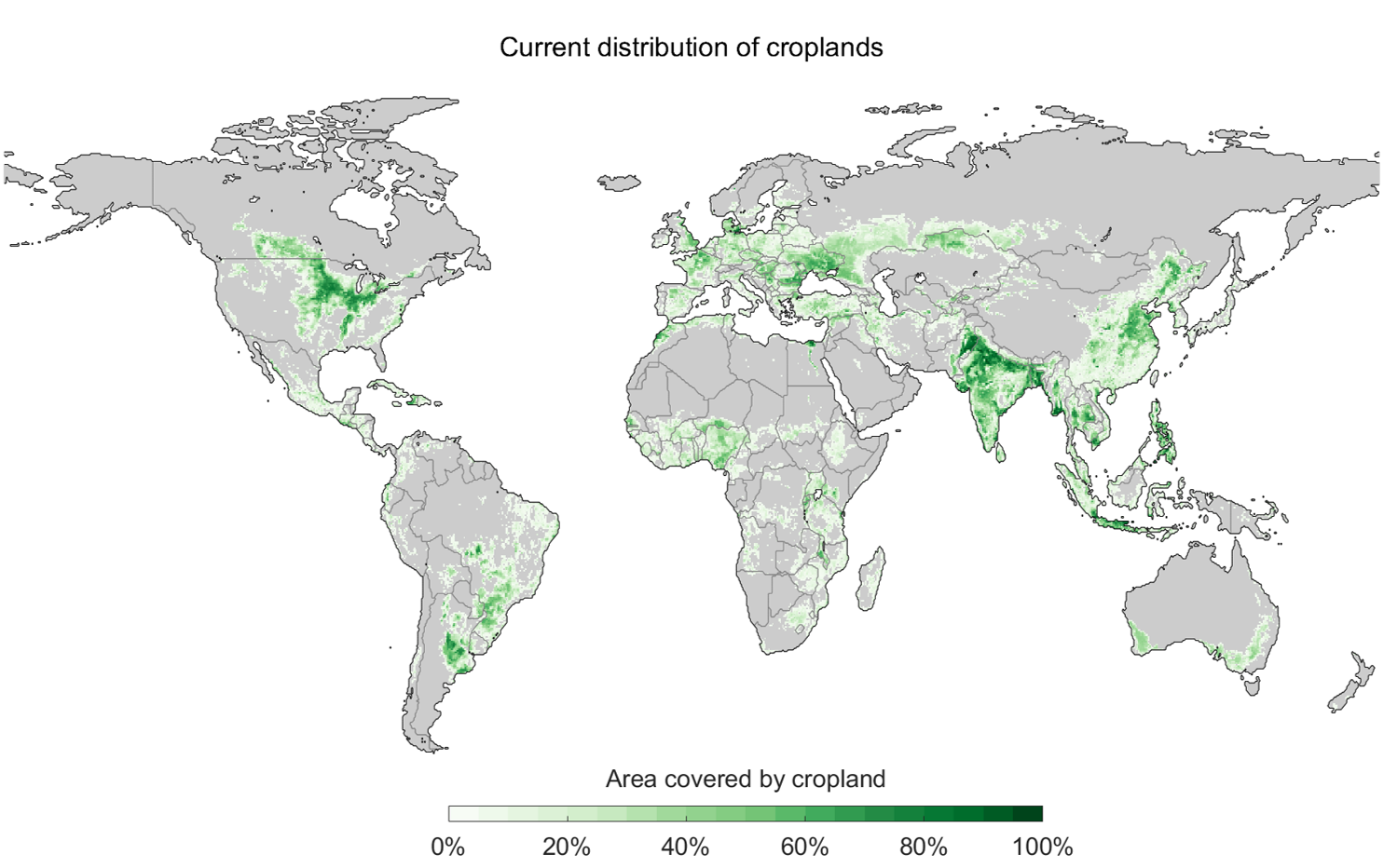 Current distribution of the world’s croplands