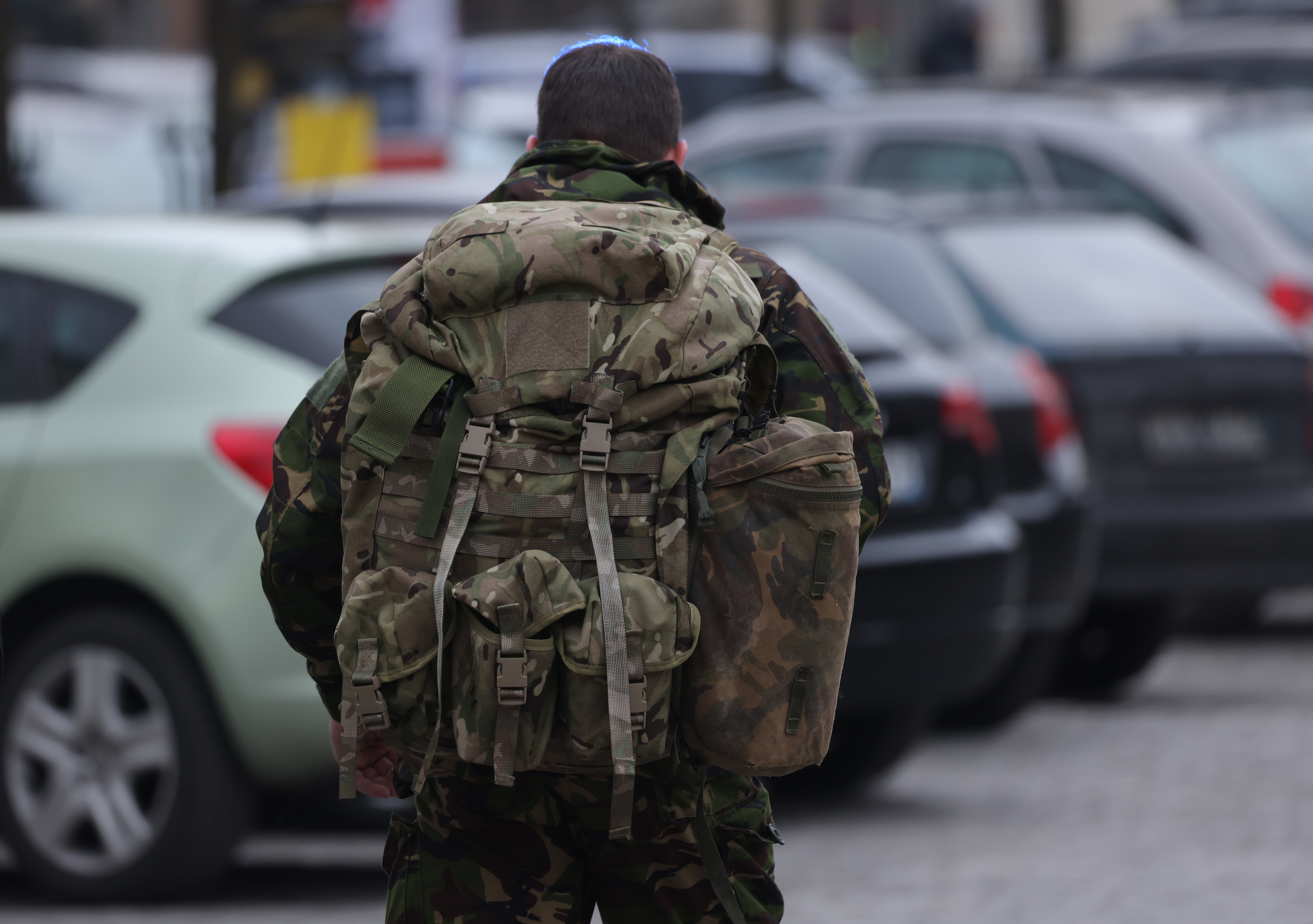 A British combat volunteer and who said he is going to Ukraine to fight against the invading Russian army heads towards the Ukrainian border in Przemysl, Poland