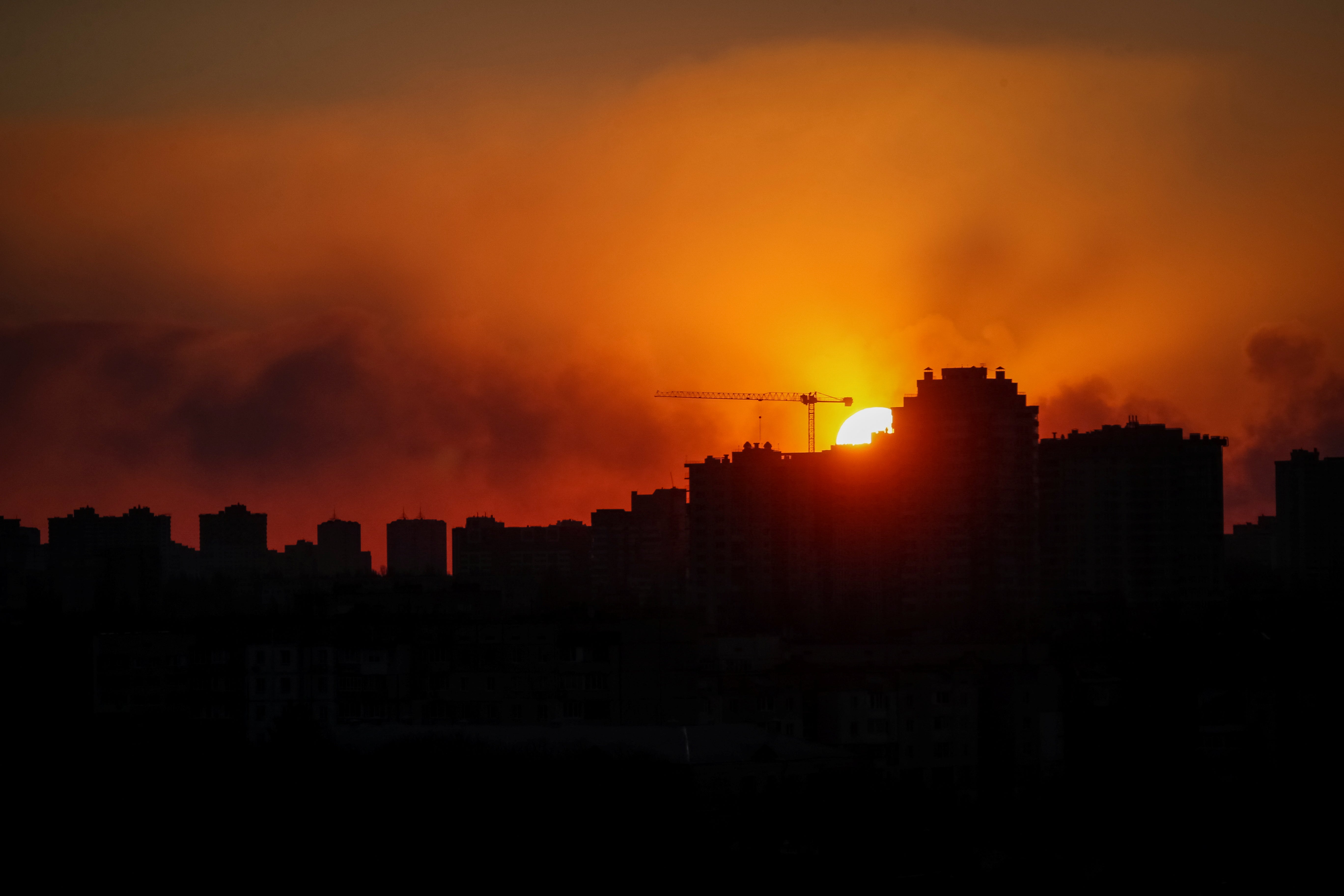 Smoke rises after shelling near Kyiv