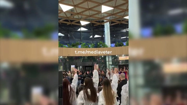 Flash mob of Russian students wearing ‘Z’ coats chant support for Ukraine invasion