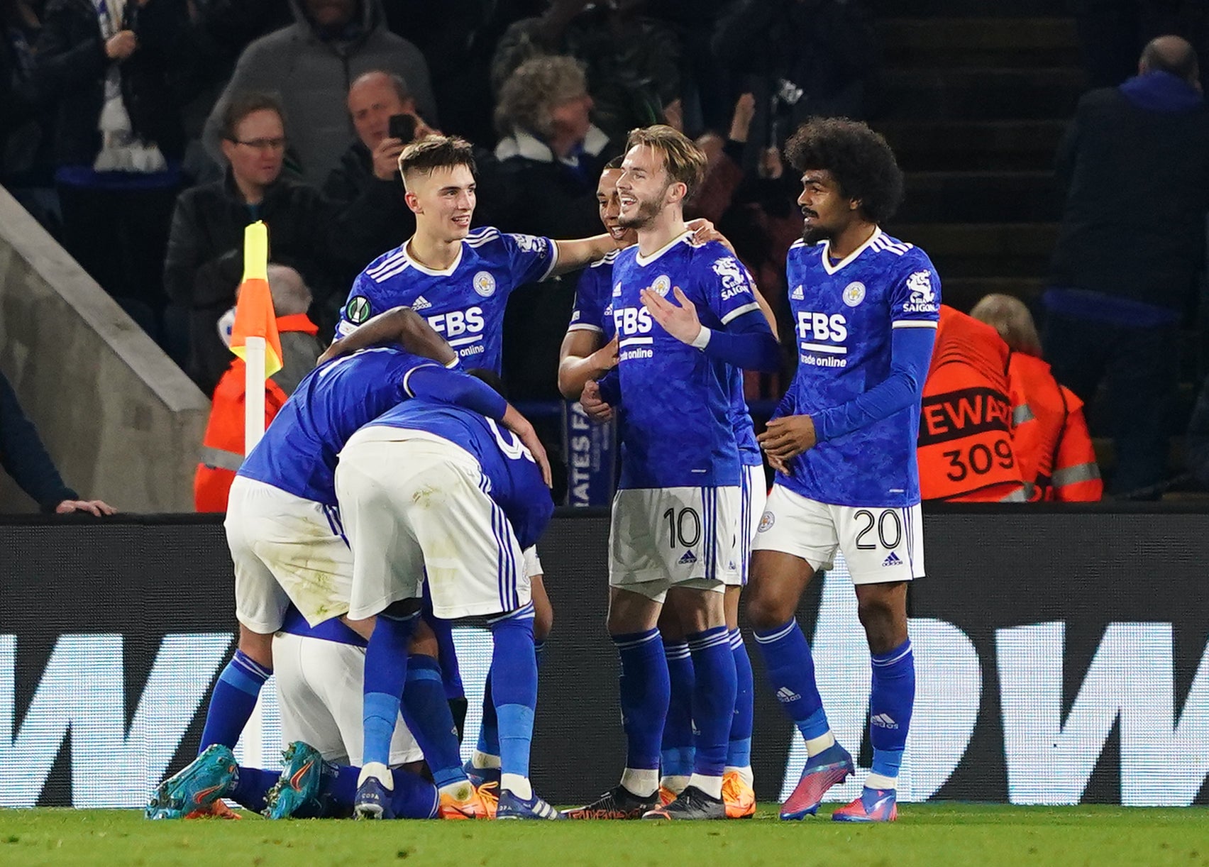 Kelechi Iheanacho (hidden) celebrates after scoring the second goal (PA)