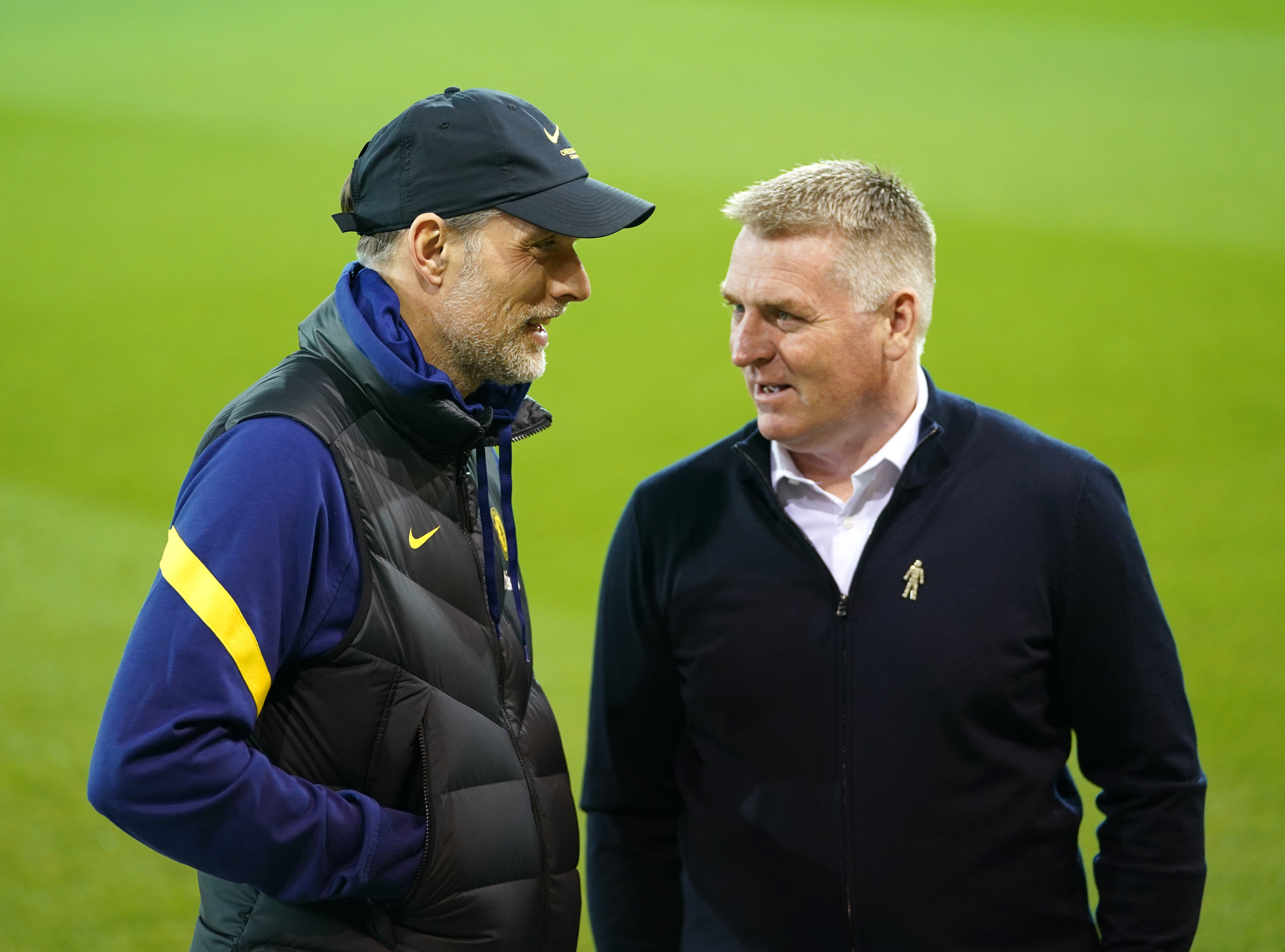 Dean Smith (right) talks with Thomas Tuchel before the match (Joe Giddens/PA).