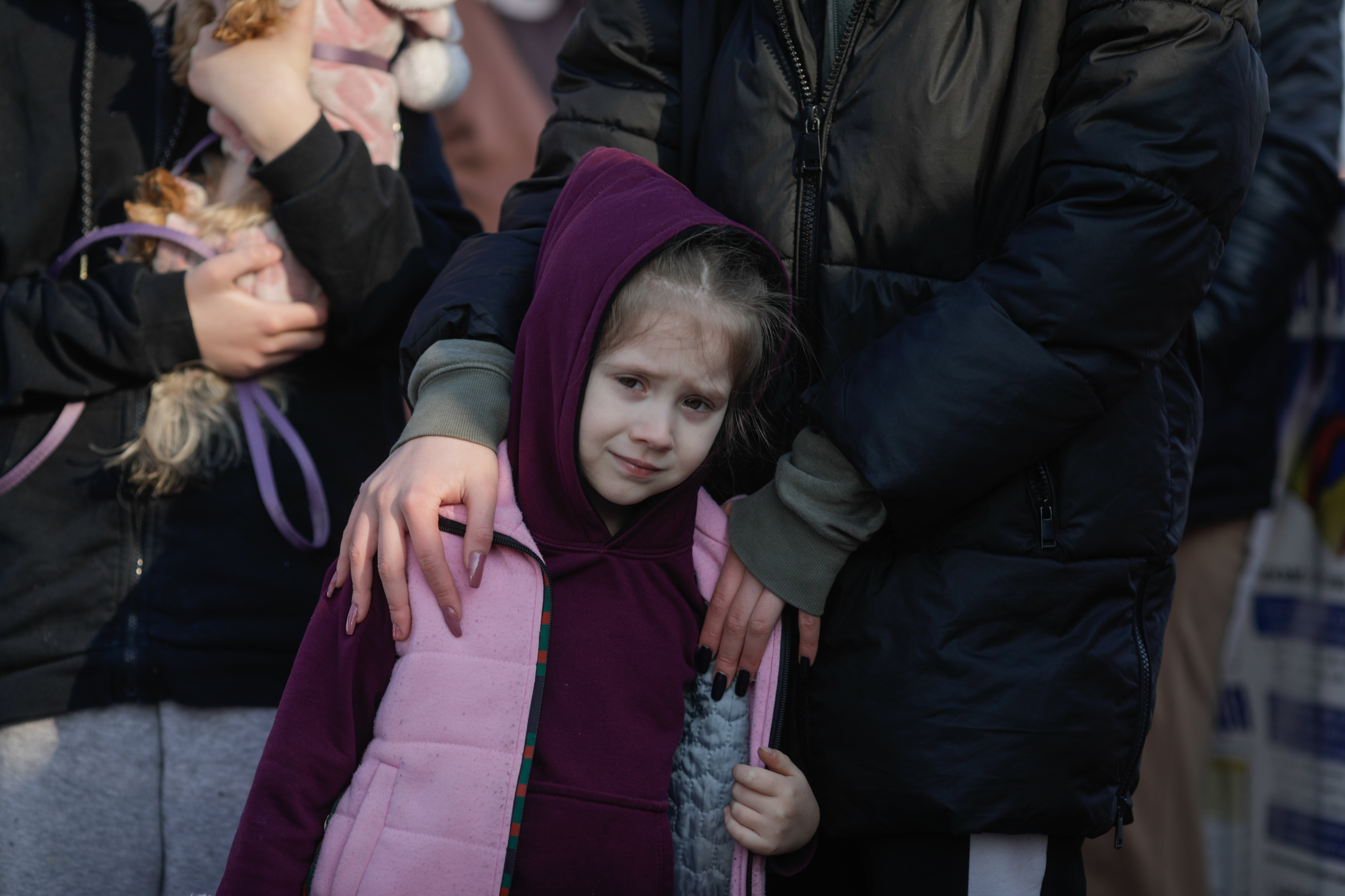 Five-year-old Evelina, daughter of Veronika who reached Romania from their home in Odesa, Ukraine