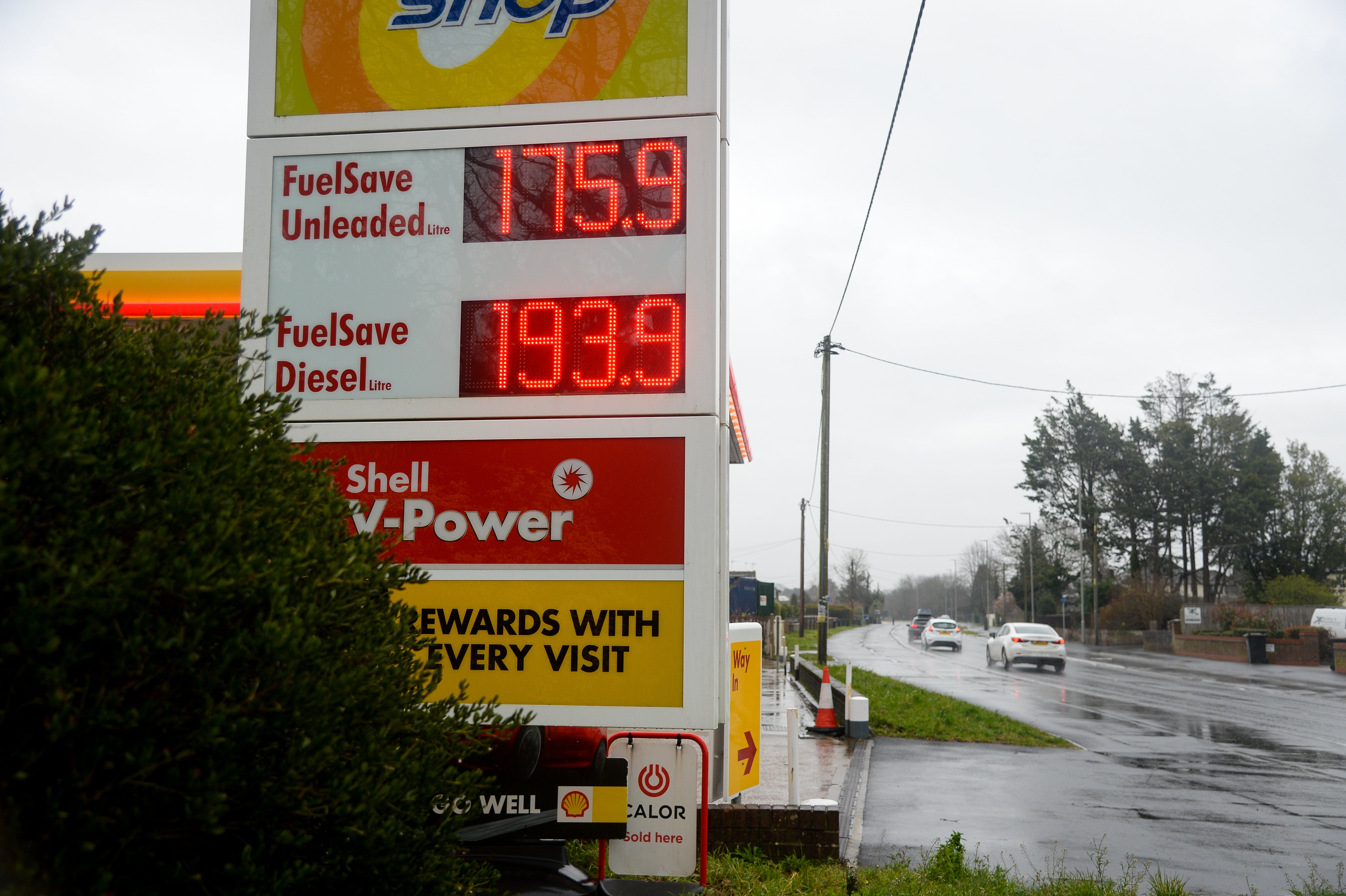 Fuel prices at a petrol station in Wimborne, England, on Friday