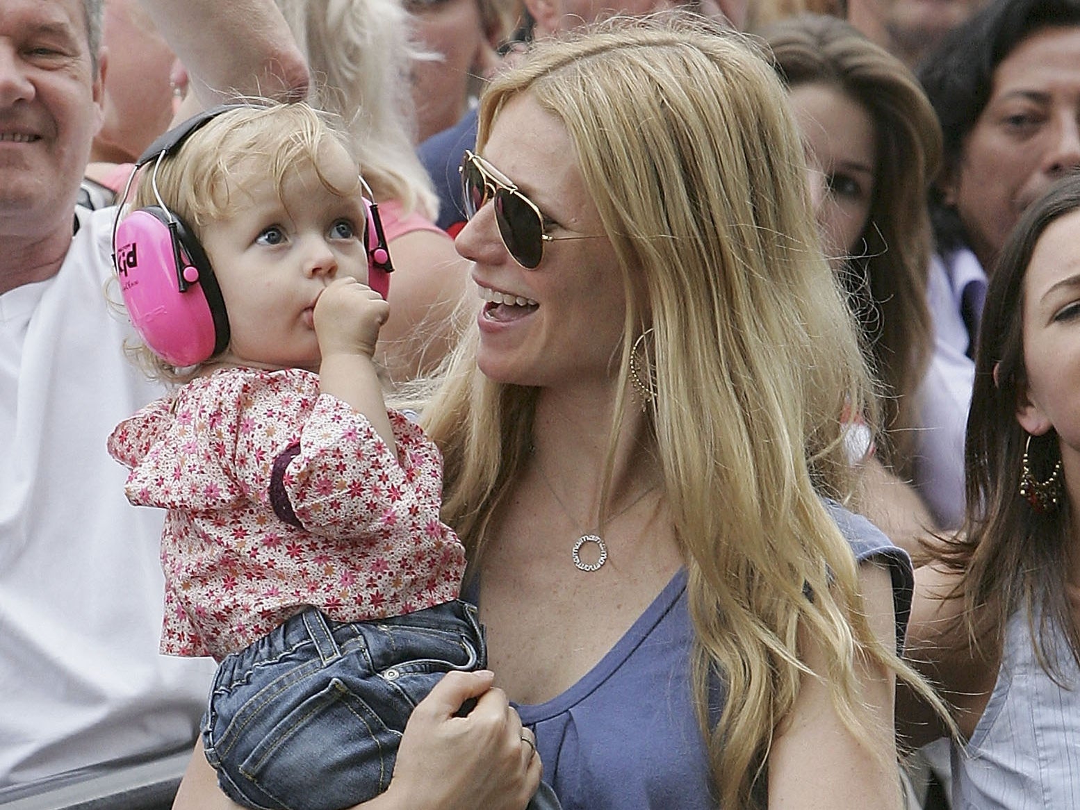 Gwyneth Paltrow and daughter Apple watching Coldplay perform at Live 8 in 2005