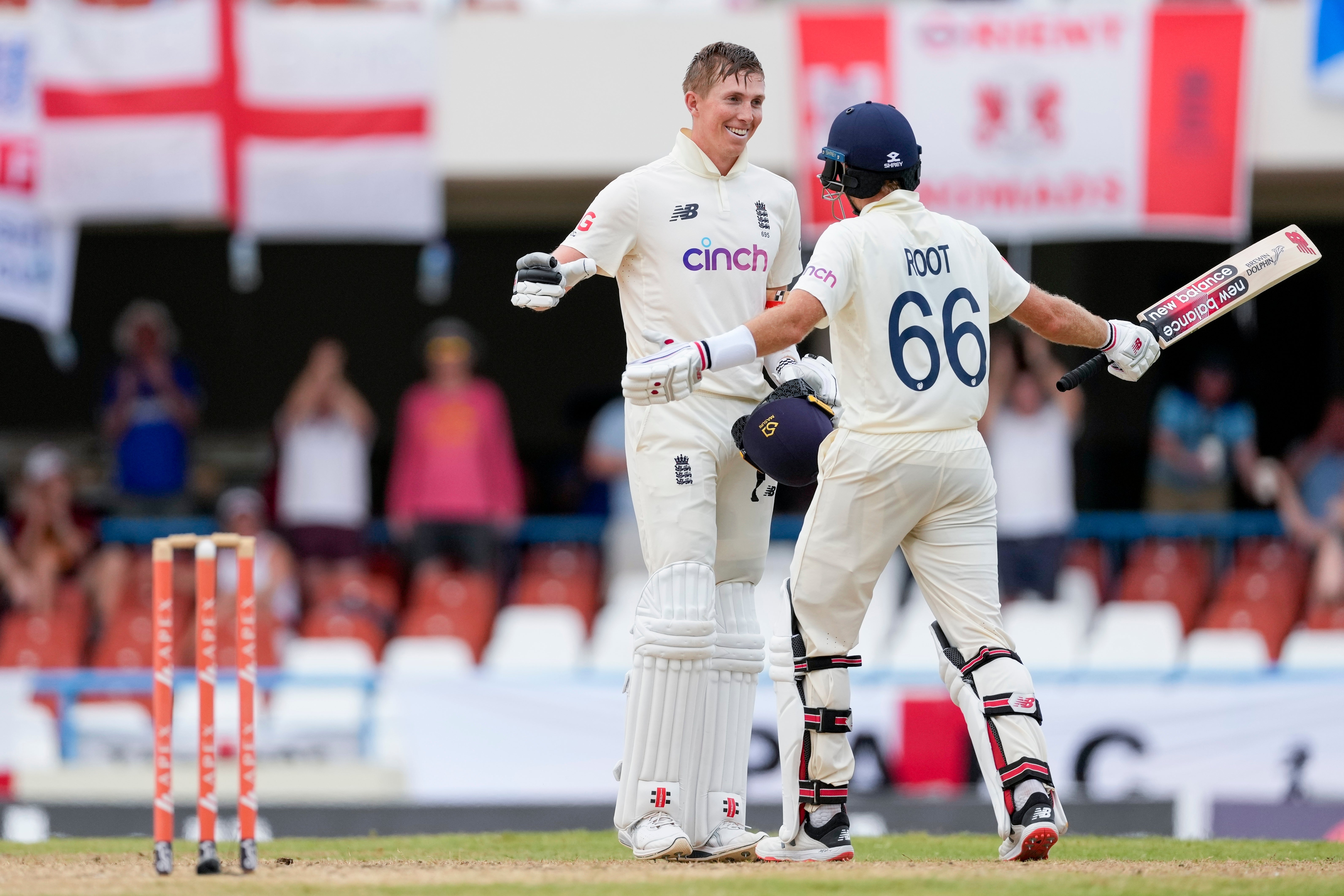 Zak Crawley (left) scored a century against West Indies (Ricardo Mazalan/AP)