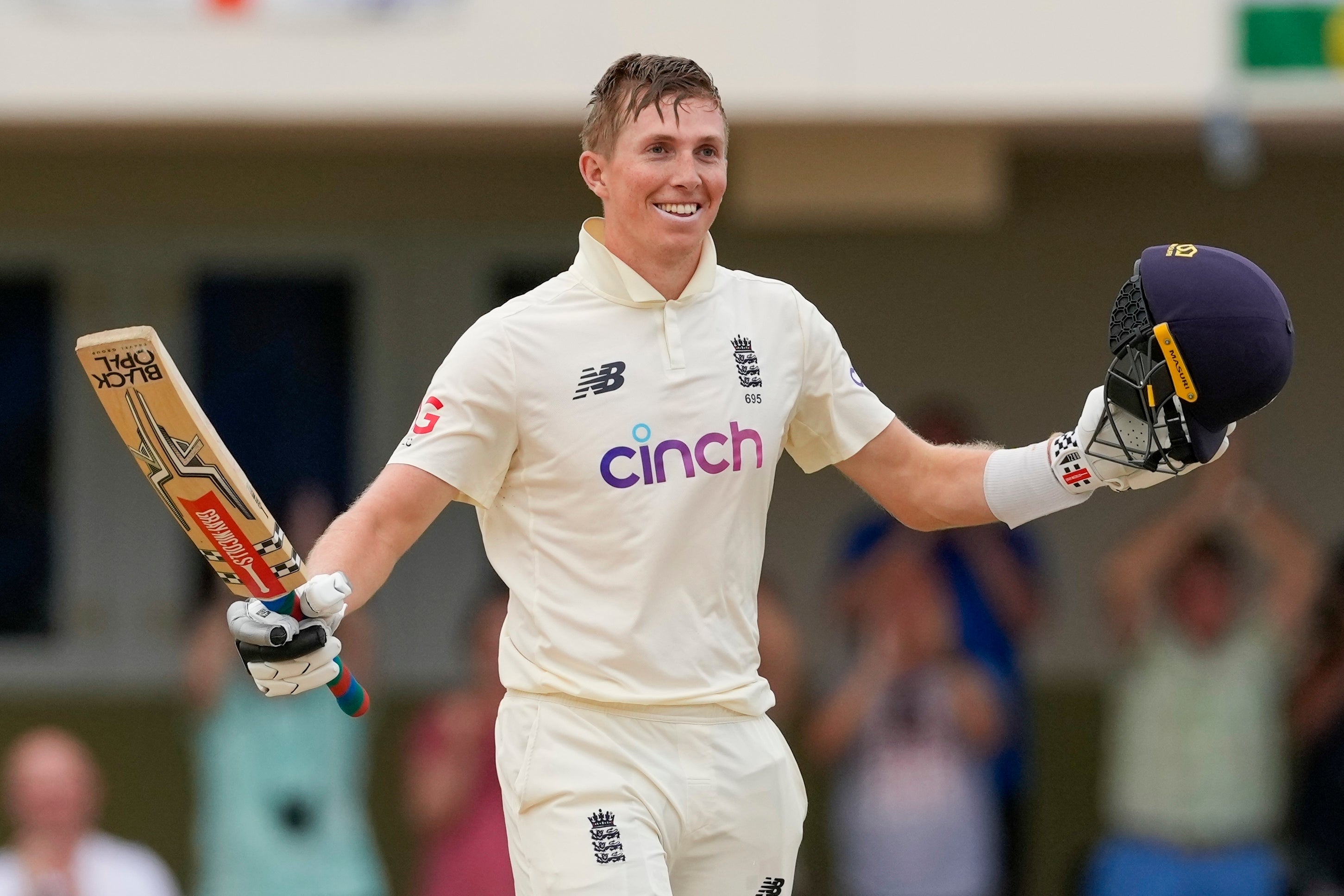 Zak Crawley celebrated his ton (Ricardo Mazalan/AP)