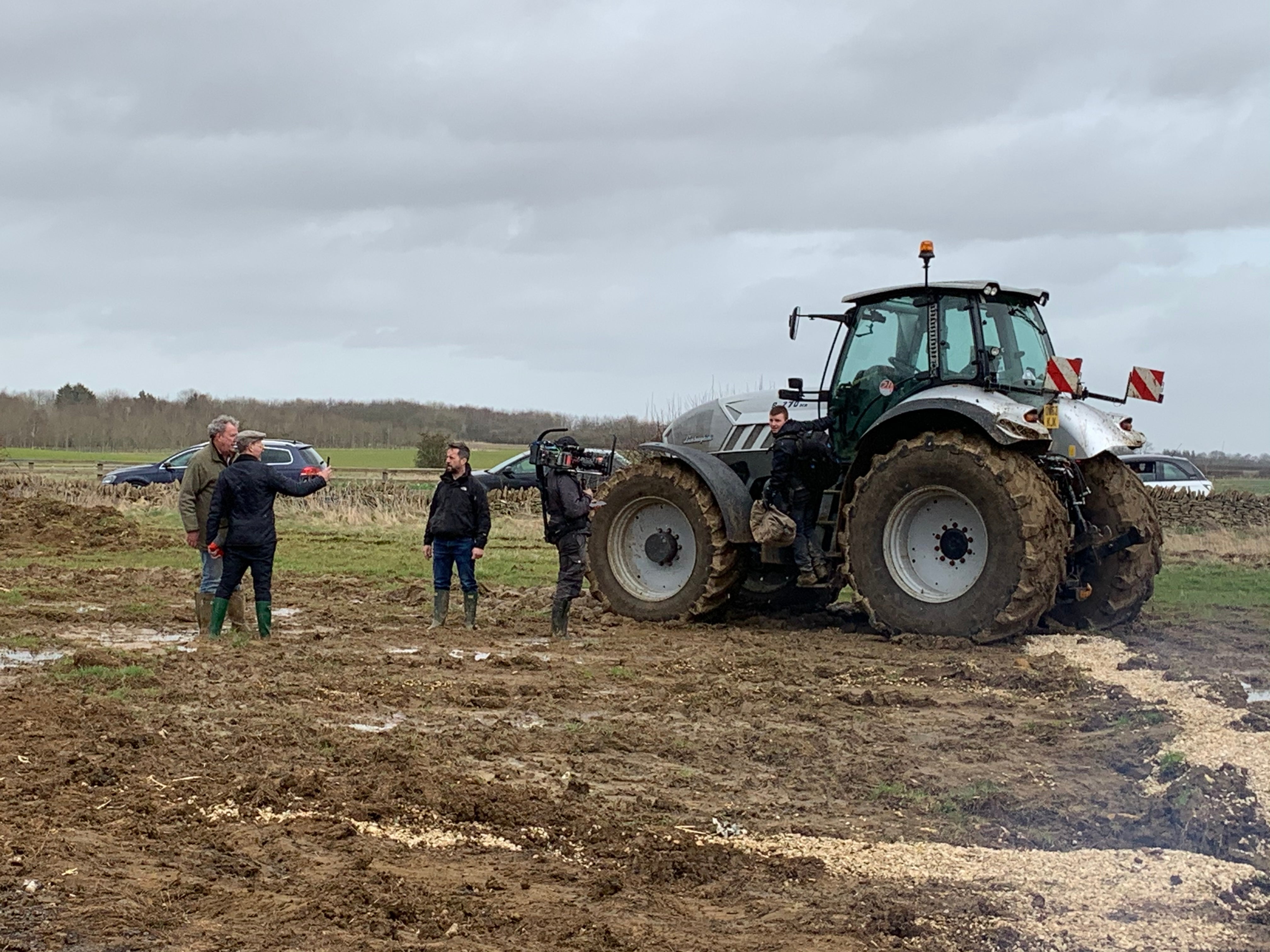 Jeremy Clarkson (left) and a tractor, on Jeremy Clarkson’s farm, Diddly Squat, near Chipping Norton in the Cotswolds