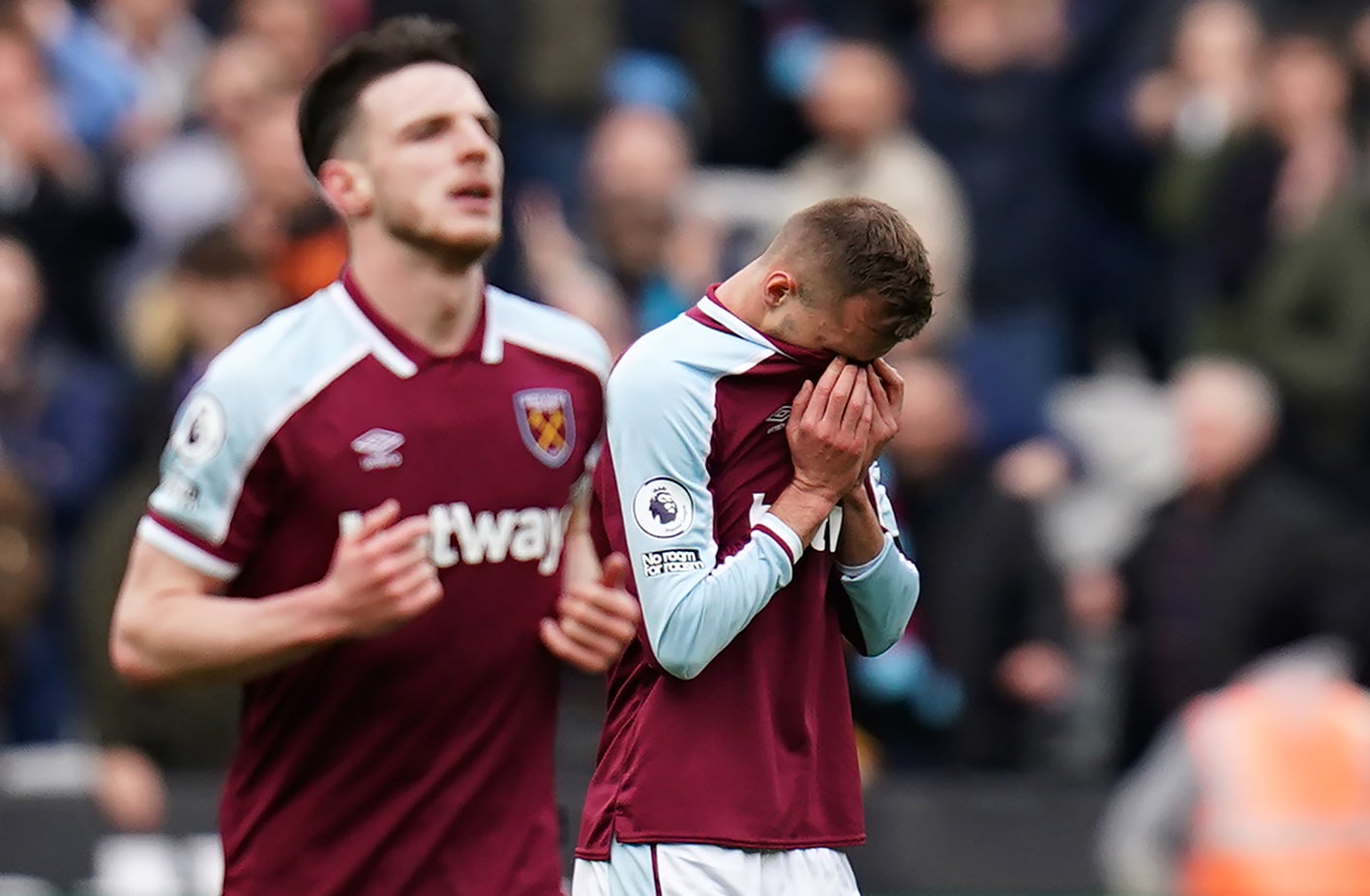 West Ham United’s Andriy Yarmolenko reacts after scoring against Aston Villa (John Walton/PA)